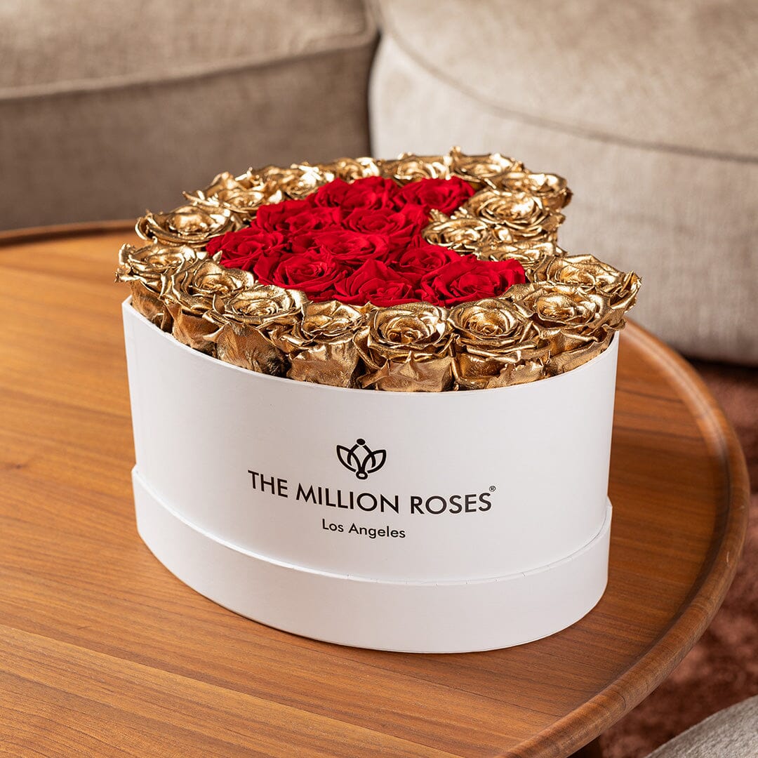 Heart Caja Blanca | Rosas Rojas & de Oro 24K