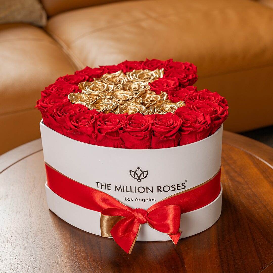 Heart Caja Blanca | Rosas Rojas & Doradas