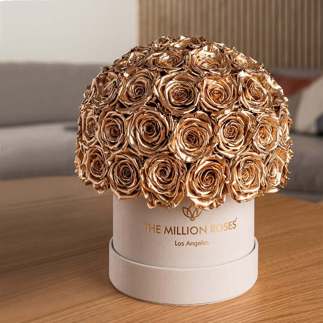 Classic Beige Suede Superdome Box | Gold Roses