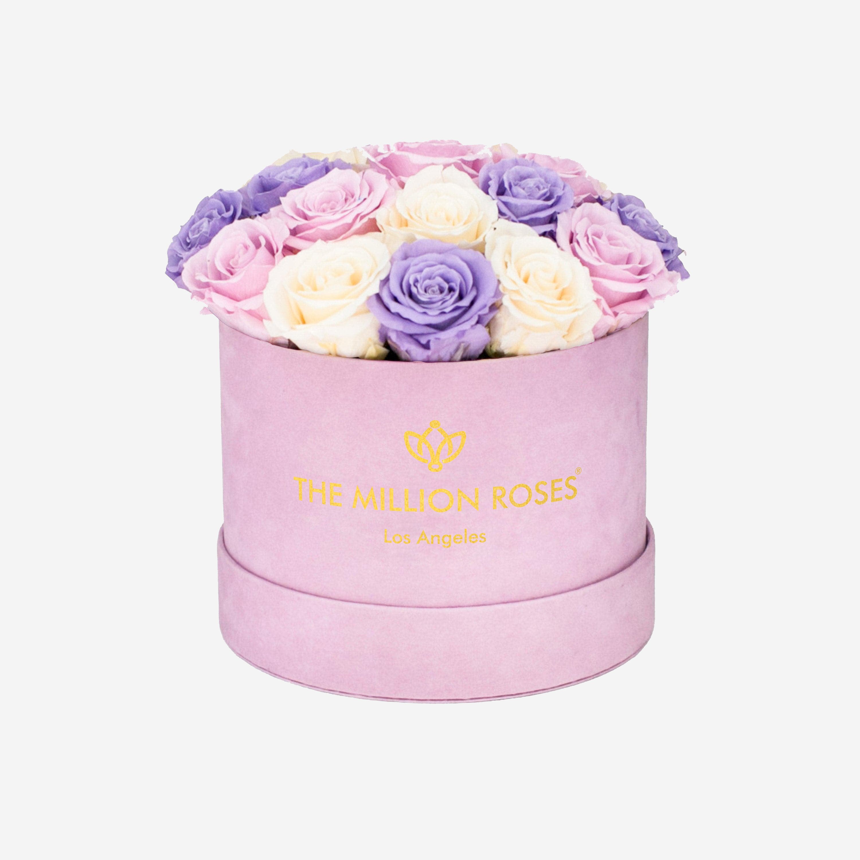 Classic Light Pink Suede Dome Box | Violet & Ivory & Pink Roses - The Million Roses