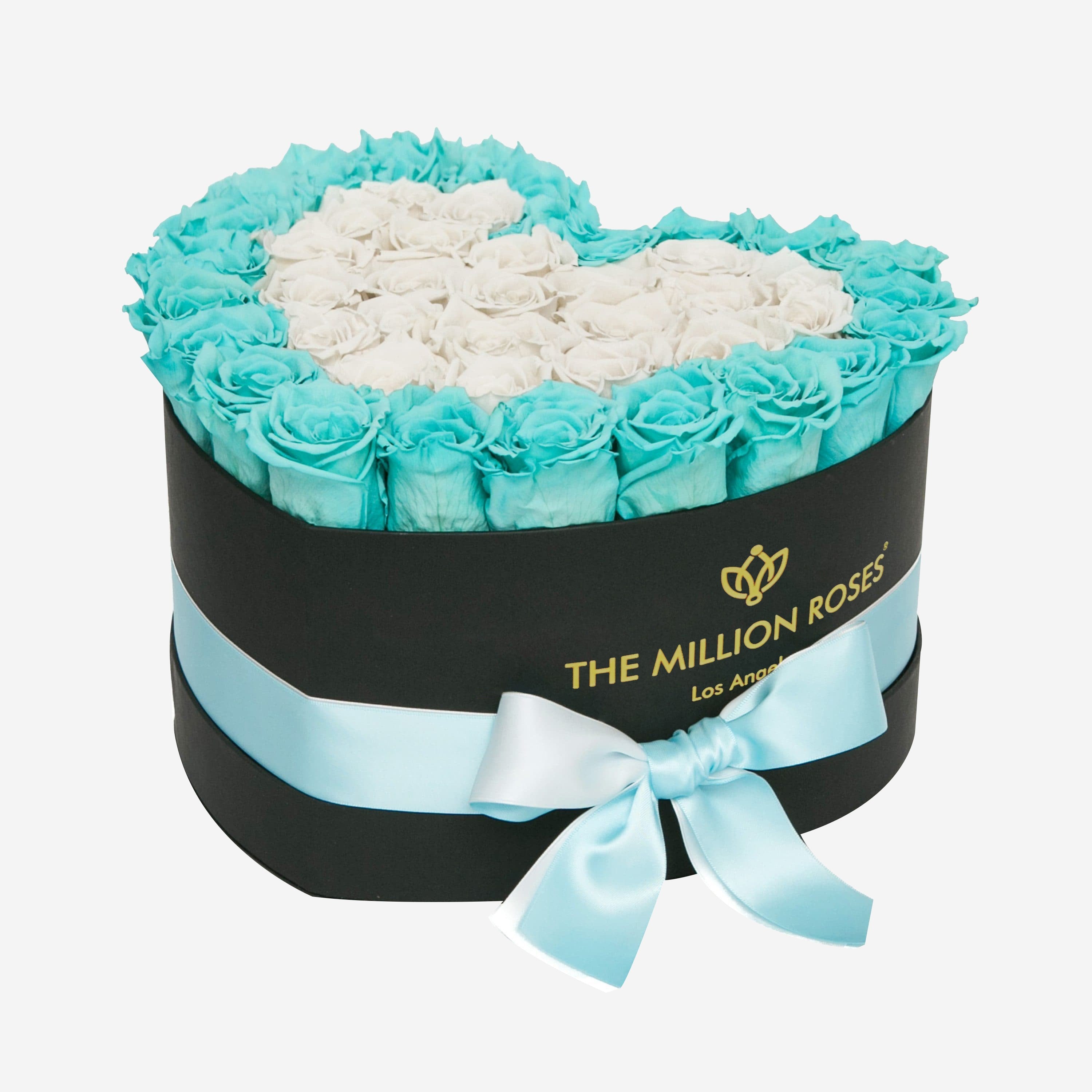 Heart Black Box | Turquoise & Off White Roses - The Million Roses