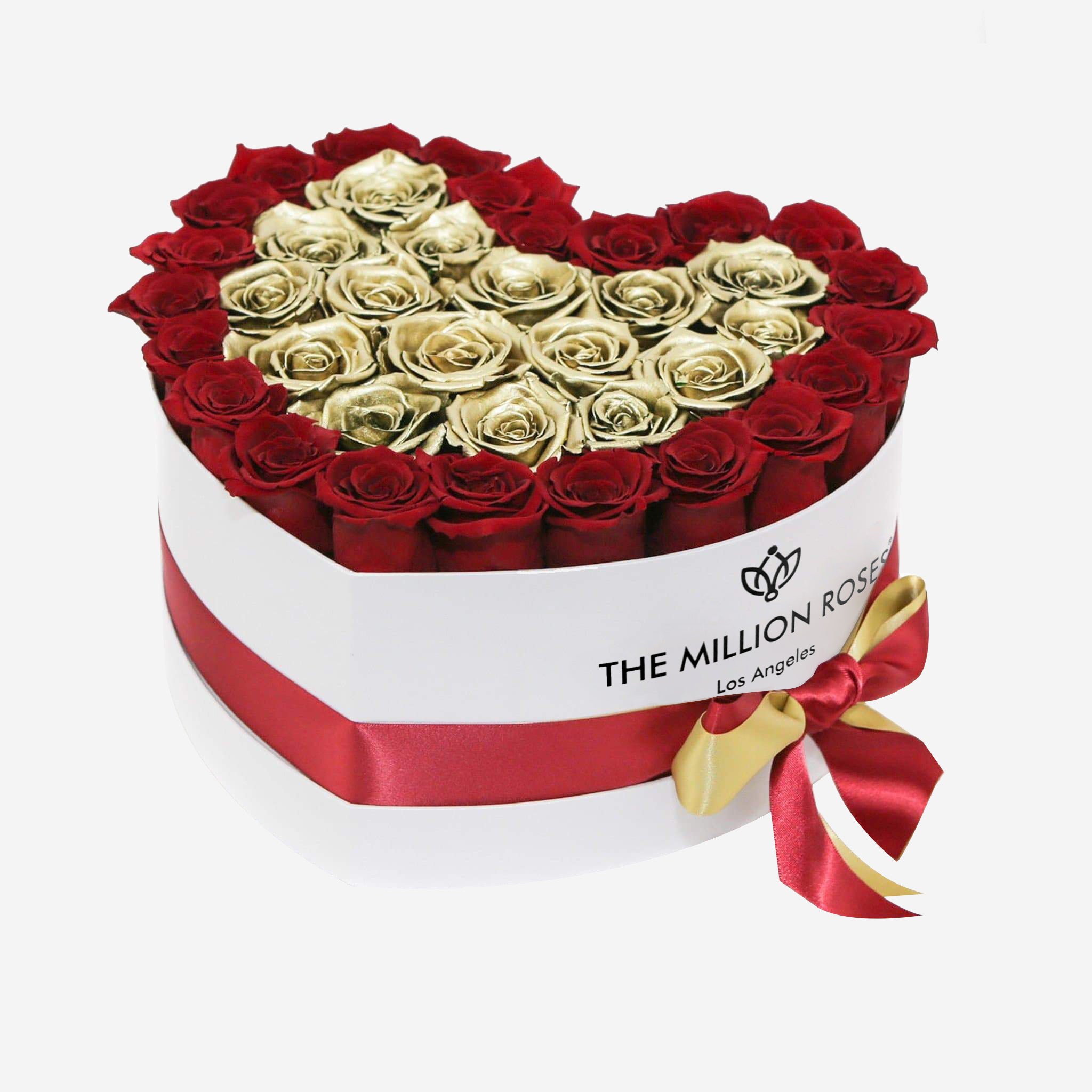 Heart White Box | Red & Gold Roses - The Million Roses