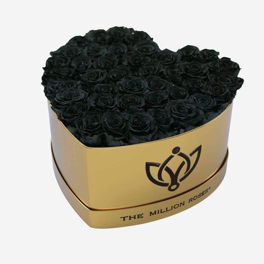 Heart Mirror Gold Box | Black Roses - The Million Roses