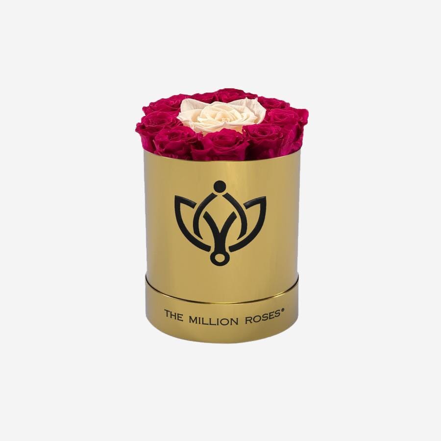 Basic Mirror Gold Box | Magenta & Ivory Mini Roses - The Million Roses