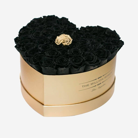 Heart Gold Box | Black & Gold Roses - The Million Roses
