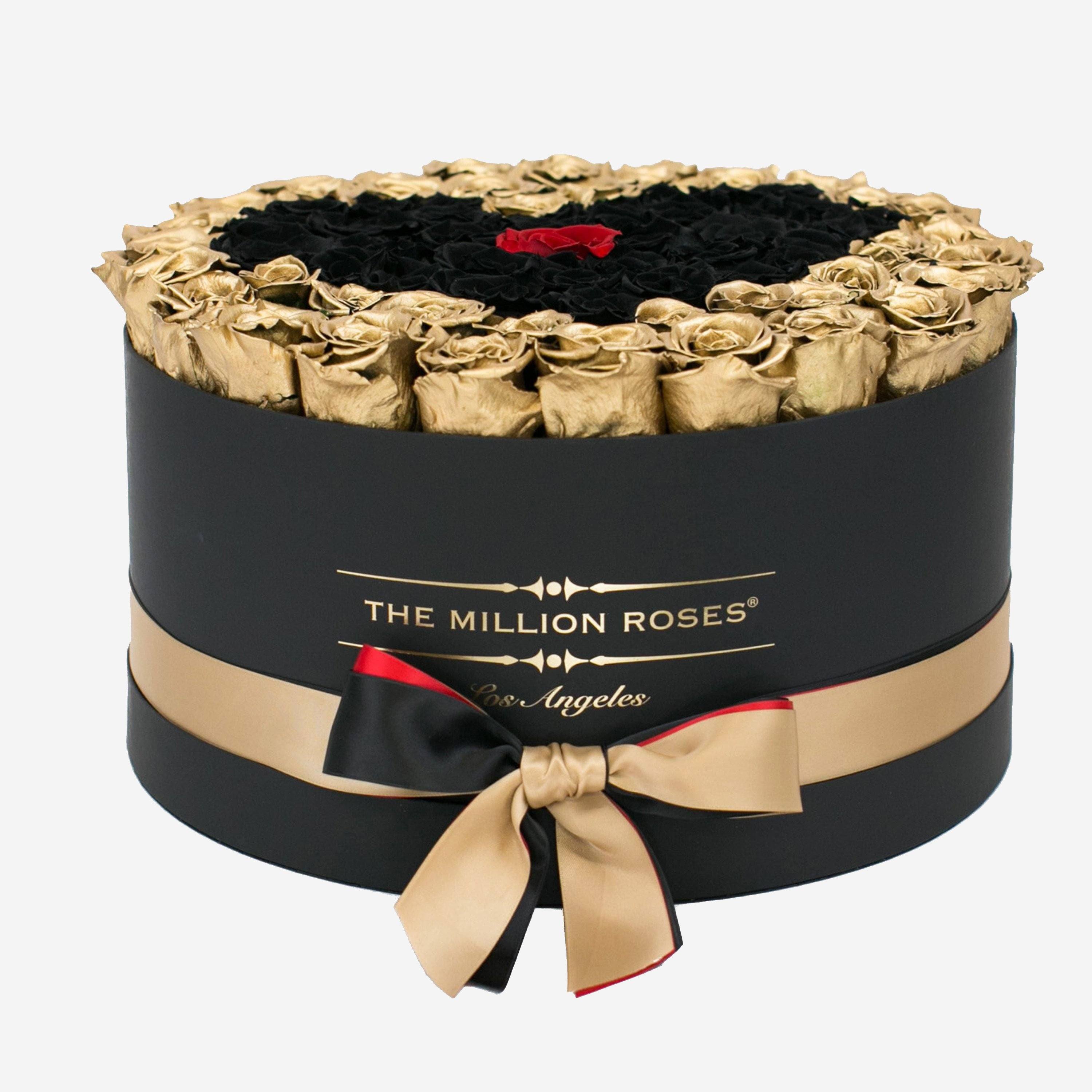 Deluxe Black Box | 24K Gold & Black & Red Roses | Heart - The Million Roses