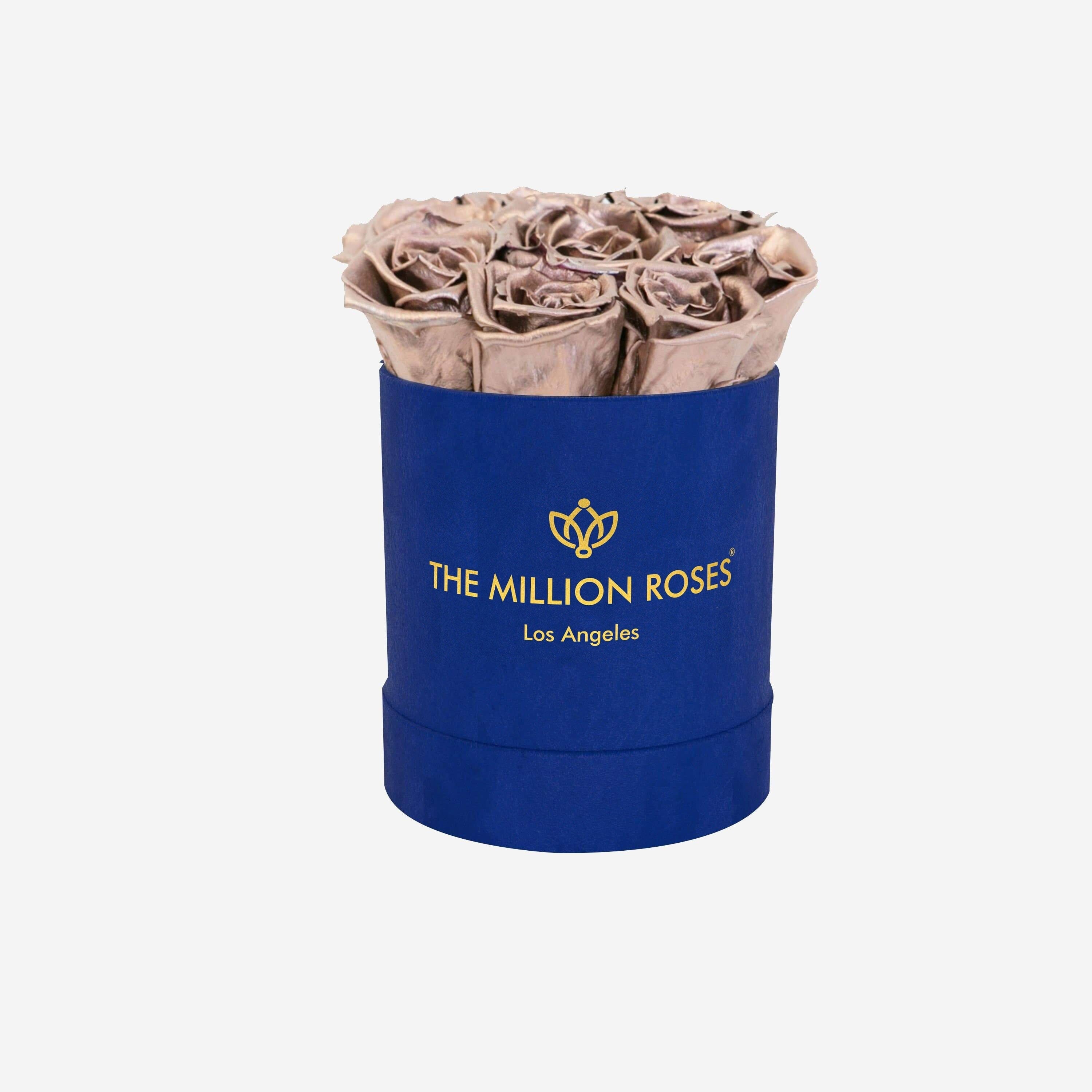 Basic Royal Blue Suede Box | Rose Gold Roses - The Million Roses