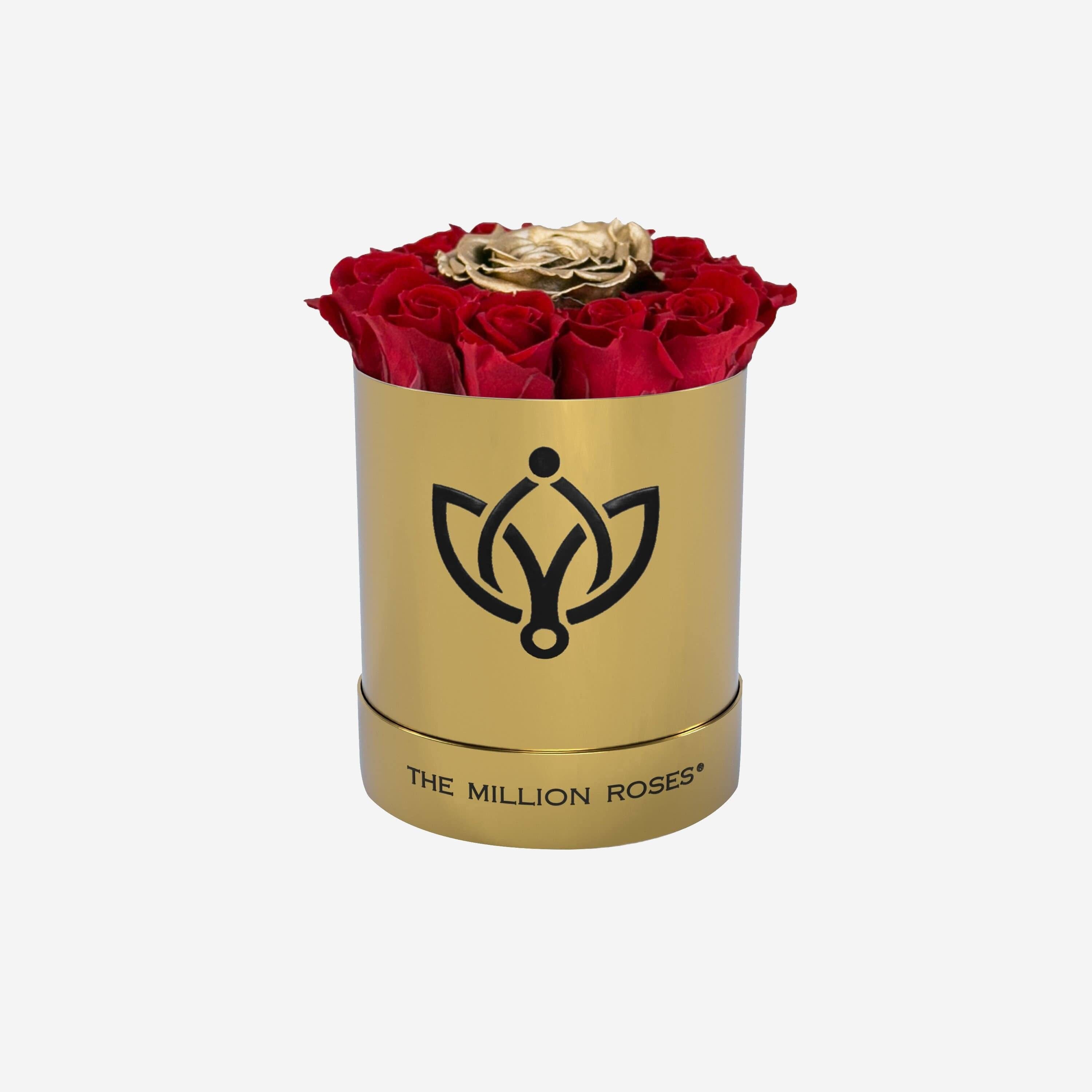 Basic Mirror Gold Box | Red & Gold Mini Roses - The Million Roses