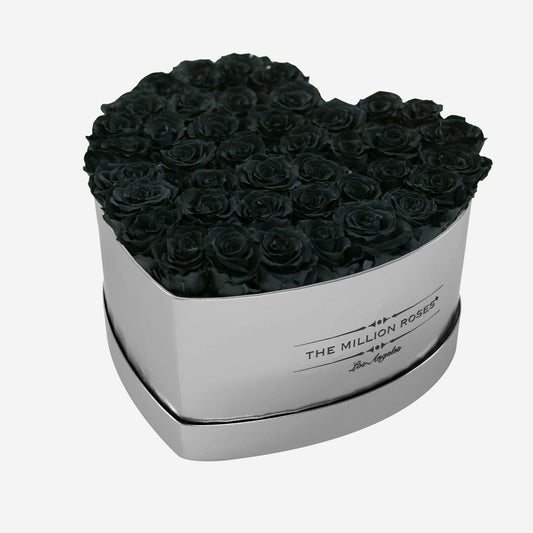 Heart Mirror Silver Box | Black Roses - The Million Roses