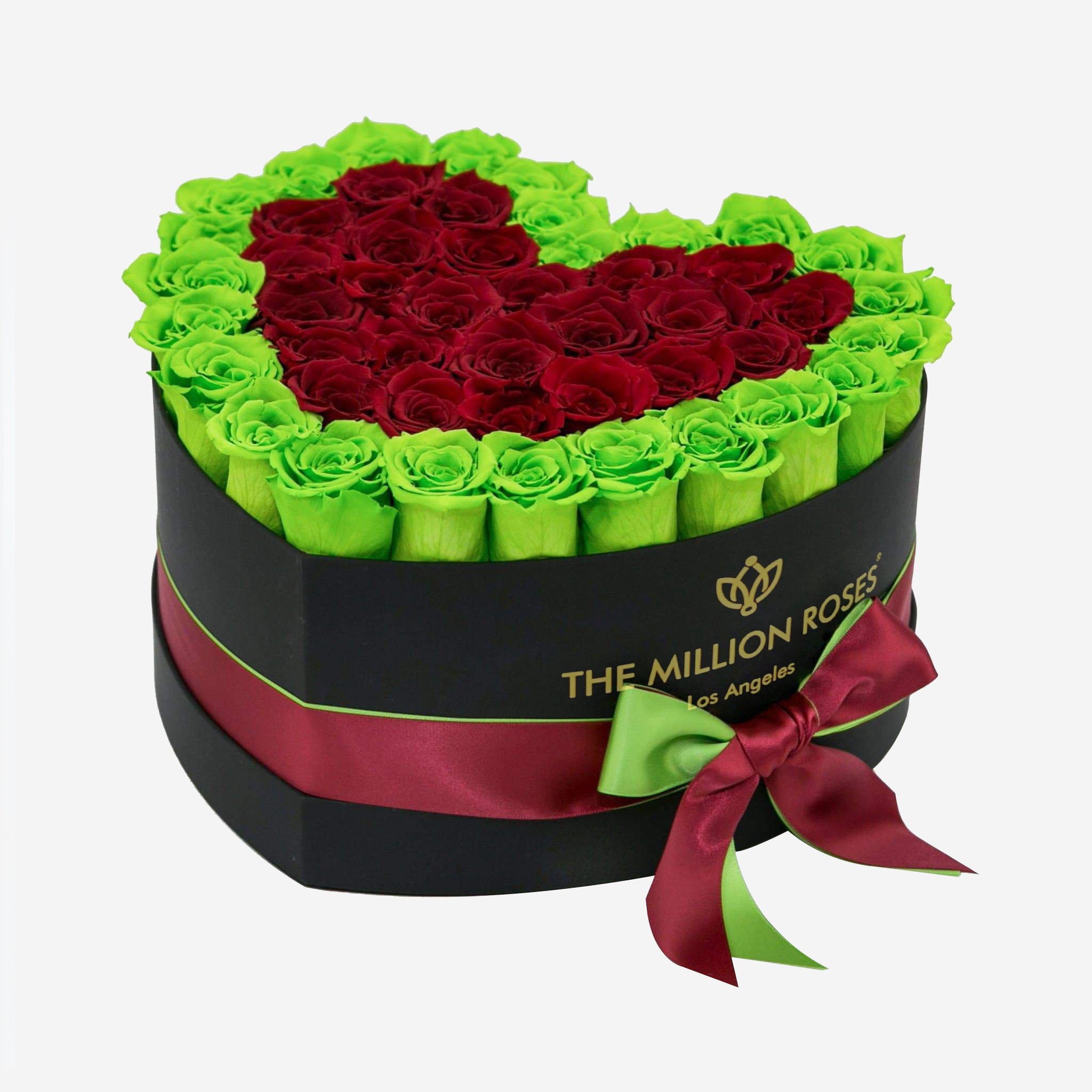 Heart Black Box | Light Green & Red Roses - The Million Roses