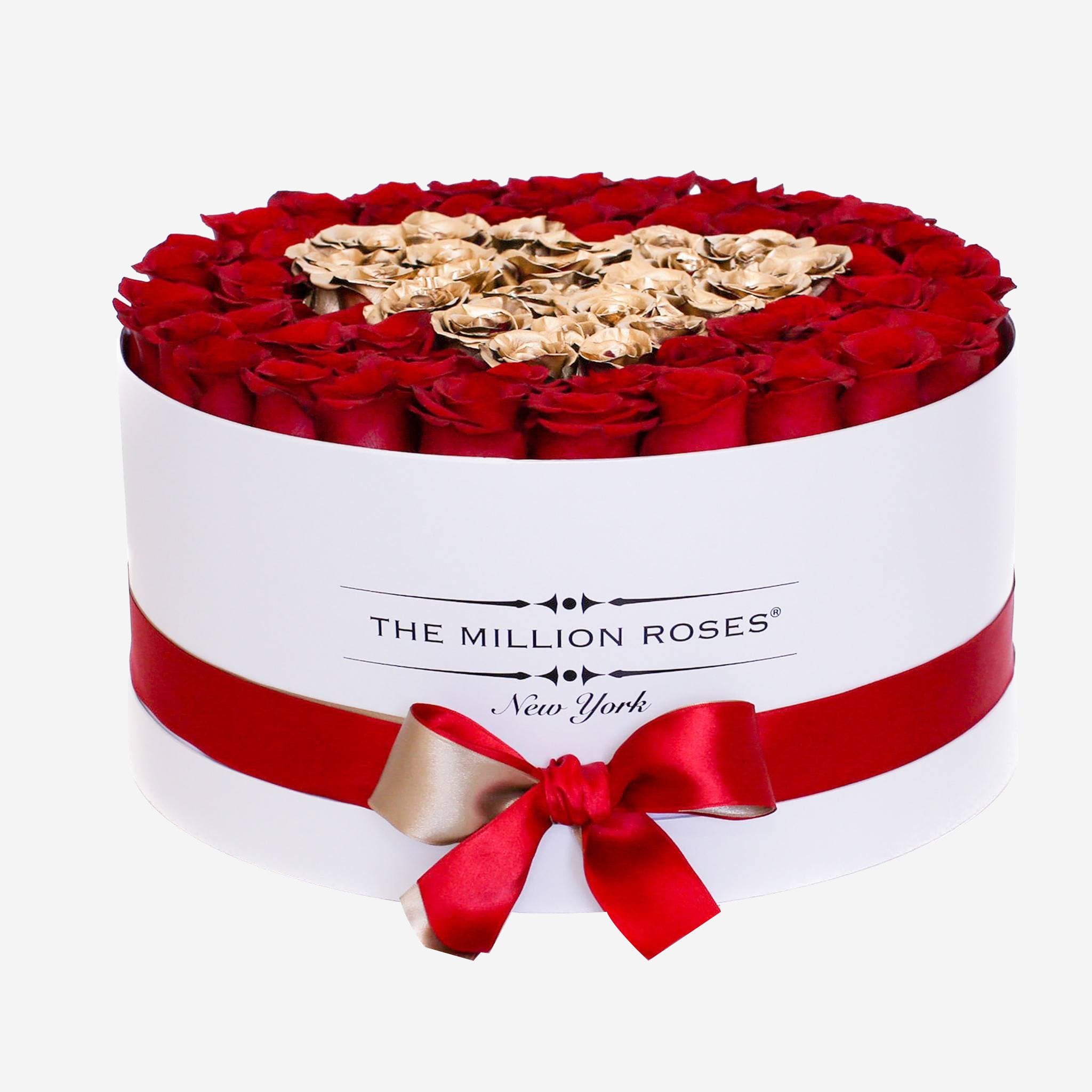 Deluxe White Box | Red & 24K Gold Roses | Heart - The Million Roses