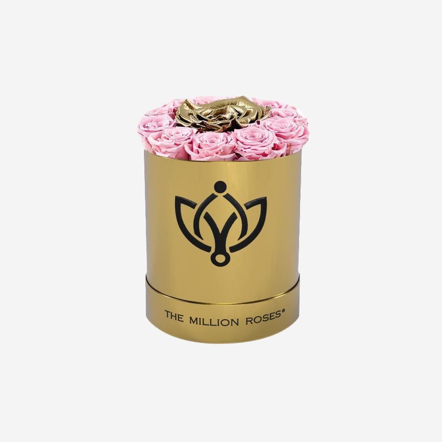 Basic Mirror Gold Box | Light Pink & Gold Mini Roses - The Million Roses