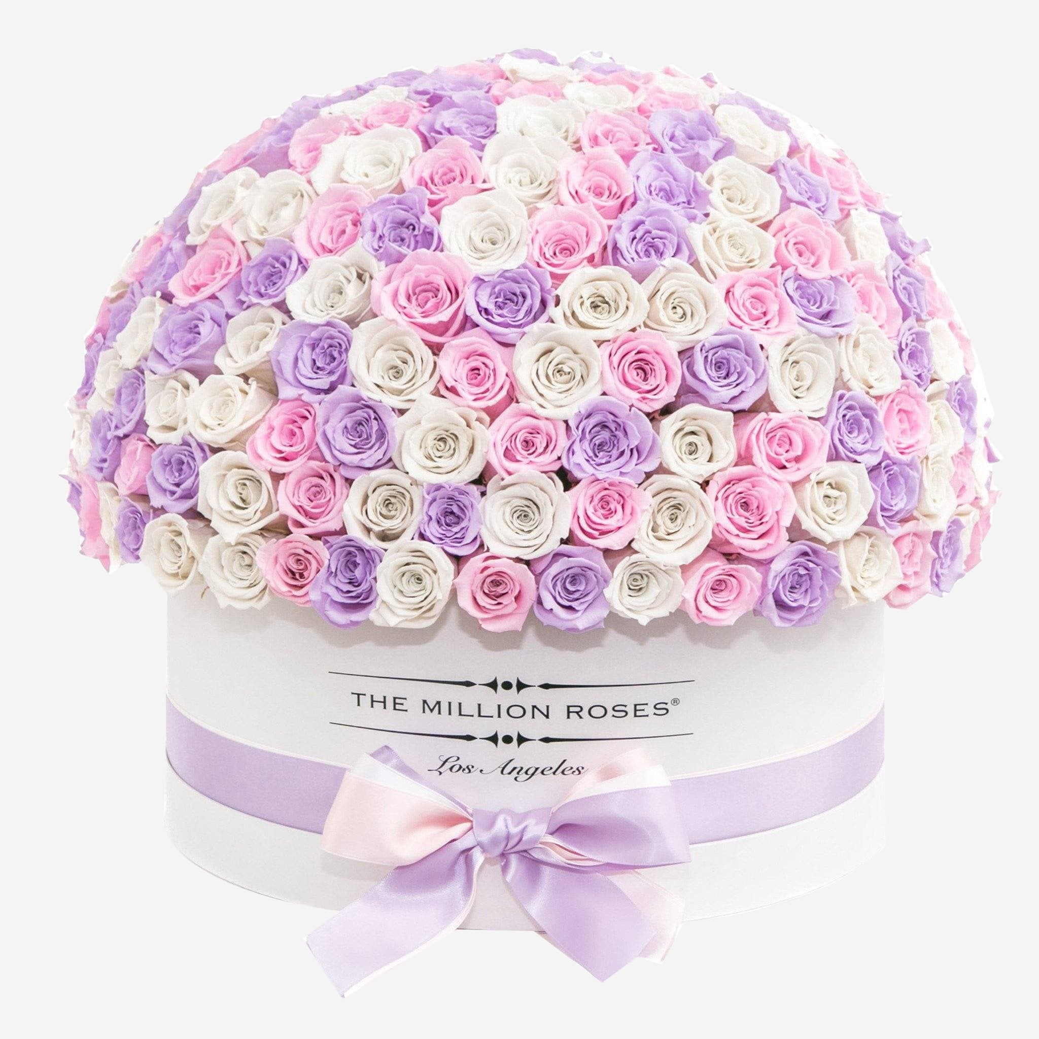 Deluxe White Dome Box | White & Pink & Lavender Roses - The Million Roses