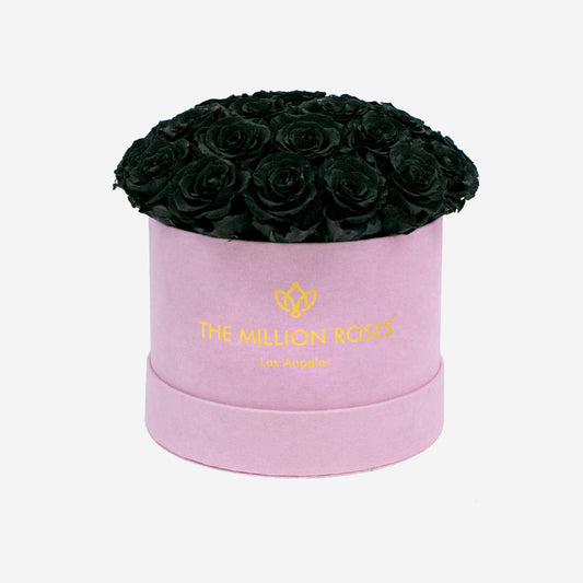 Classic Light Pink Suede Dome Box | Black Roses - The Million Roses