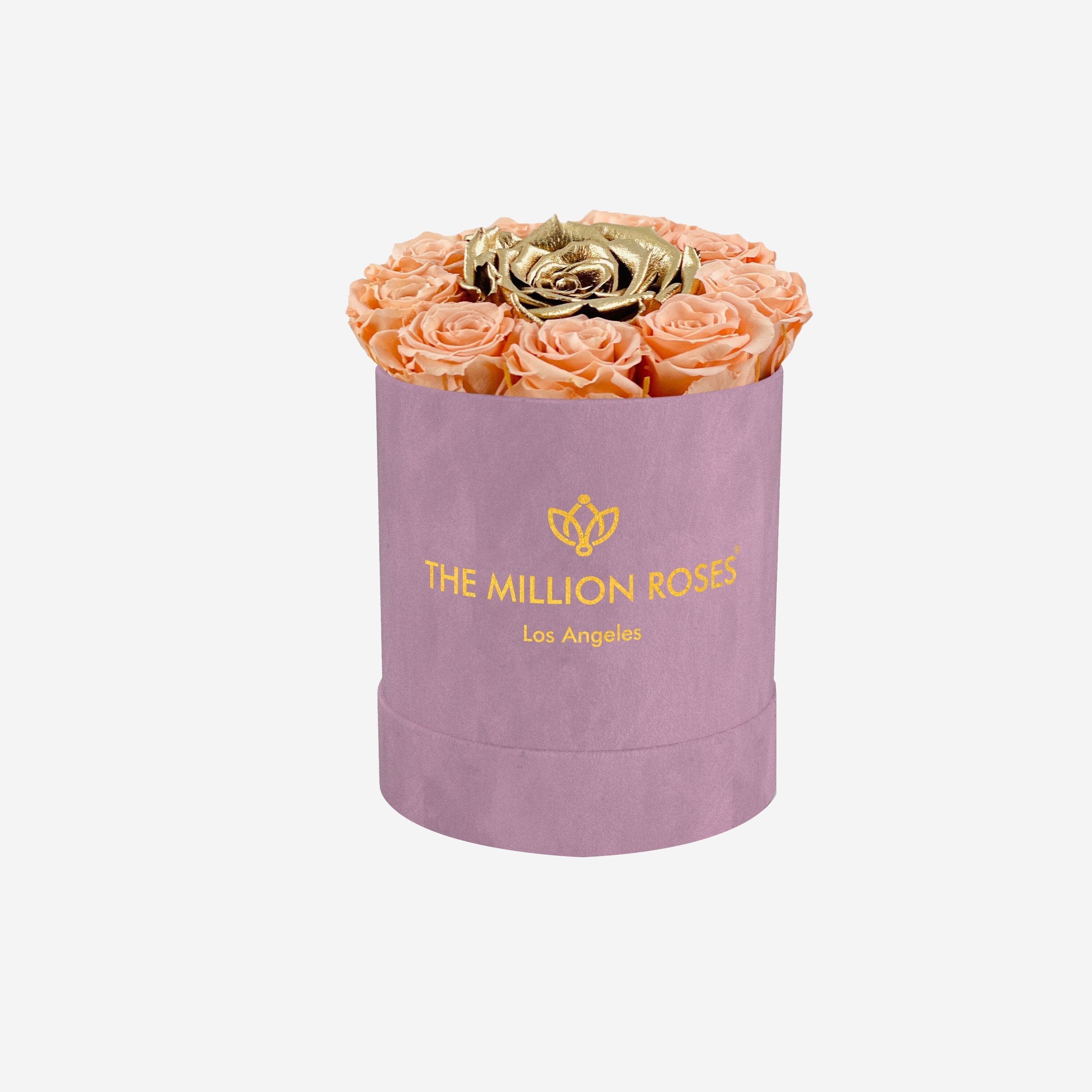 Basic Light Pink Suede Box | Peach & Gold Mini Roses - The Million Roses