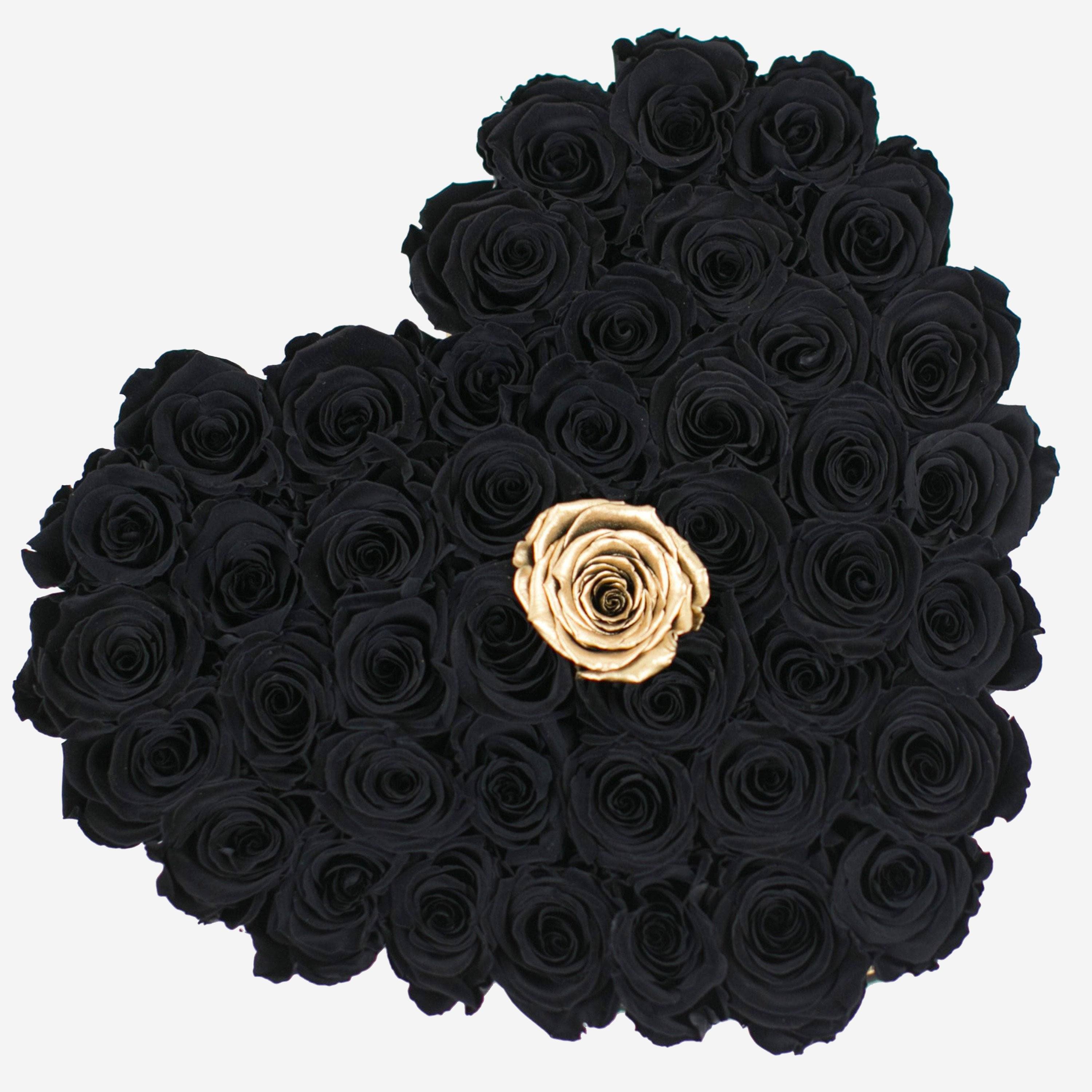 Heart Gold Box | Black & Gold Roses - The Million Roses