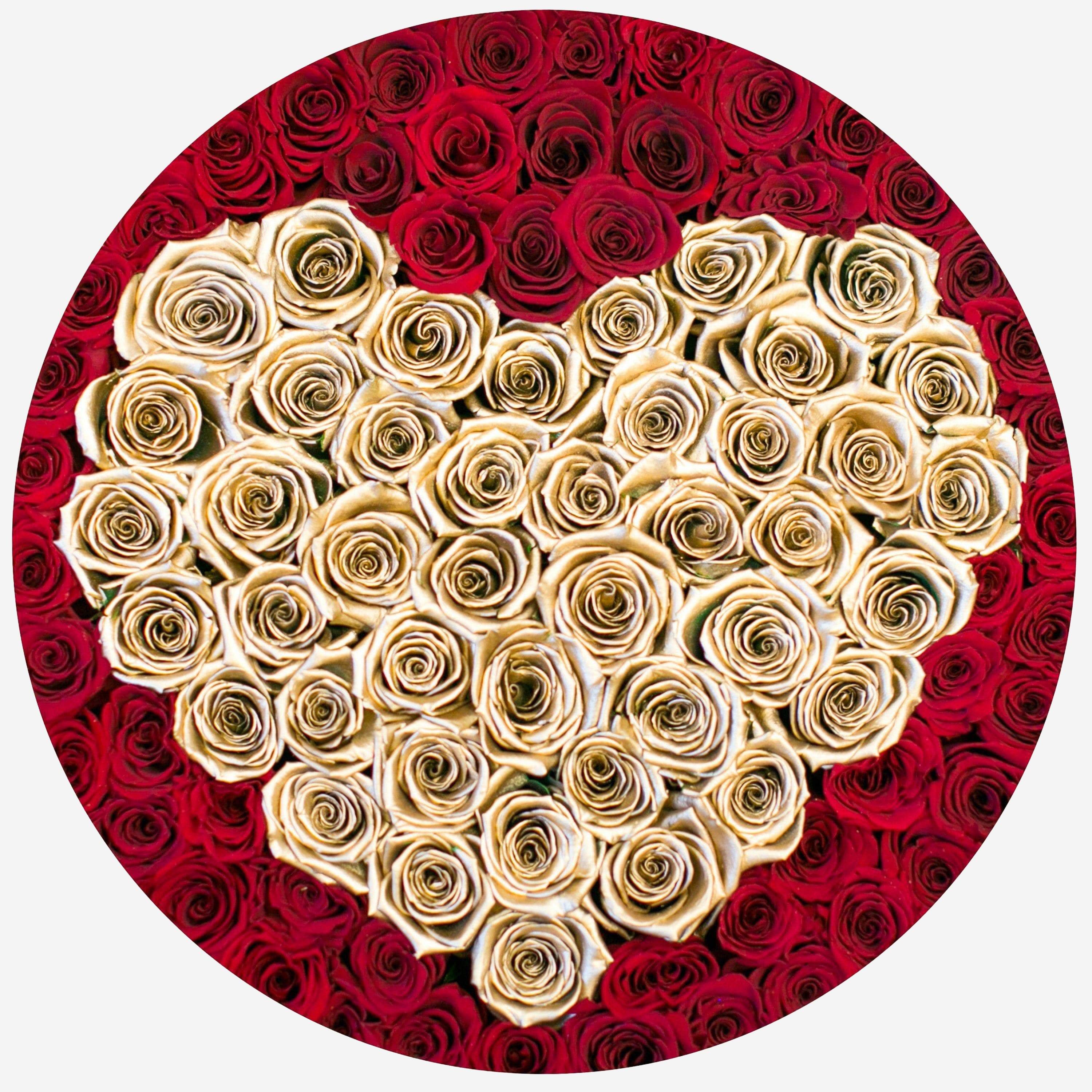 Deluxe Black Box | Red & Gold Roses | Heart - The Million Roses