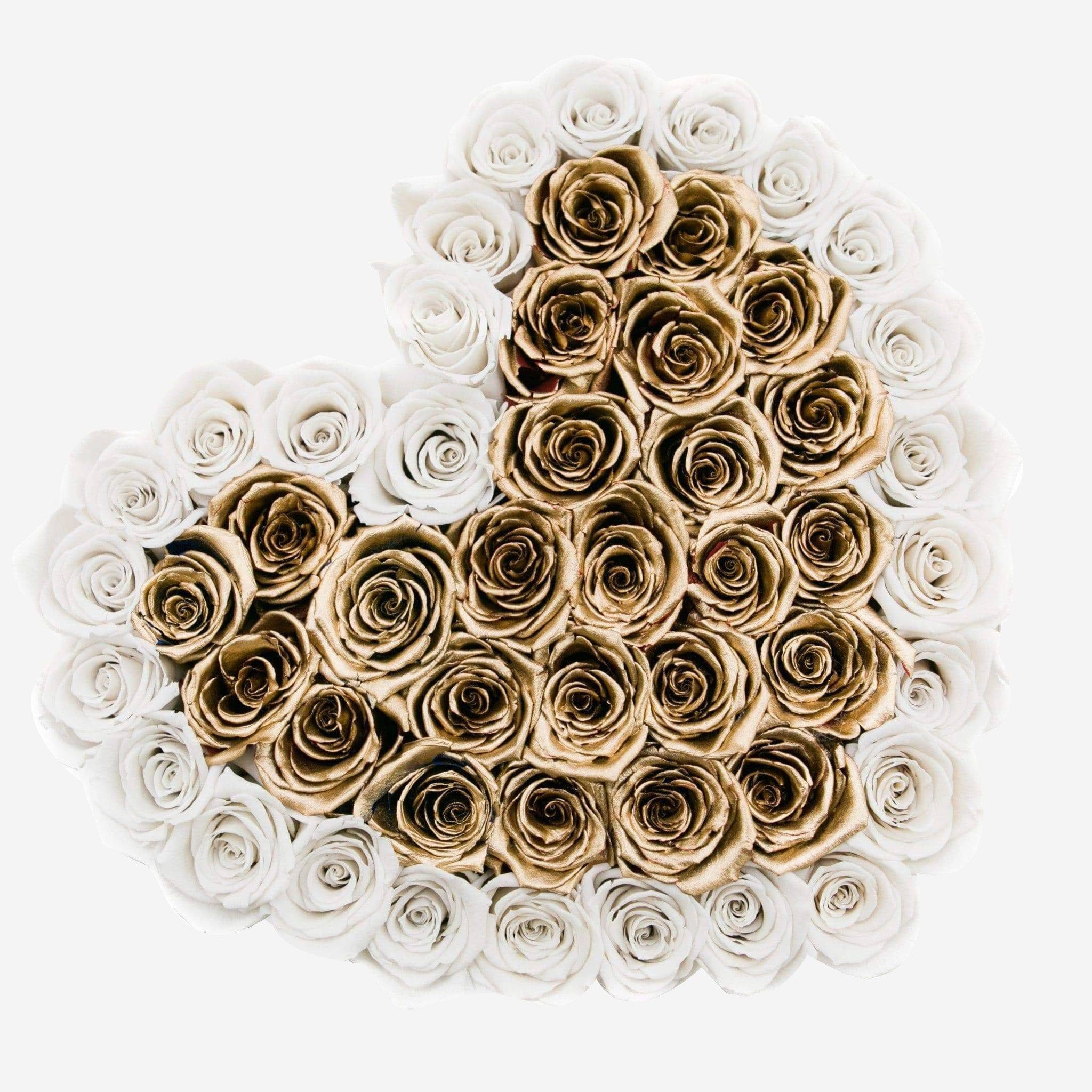 Heart White Box | White & Gold Roses - The Million Roses