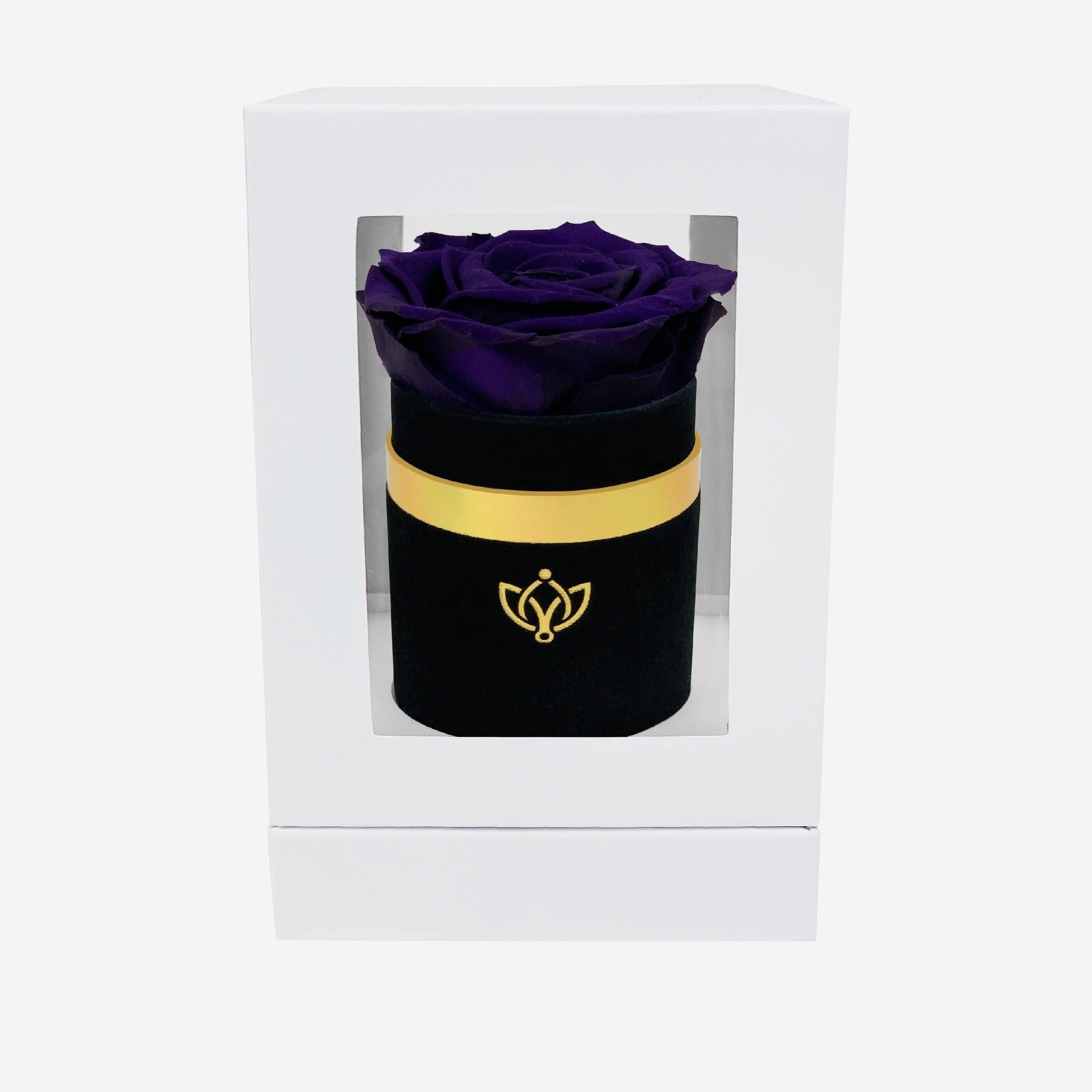 Single Black Suede Box | Dark Purple Rose - The Million Roses