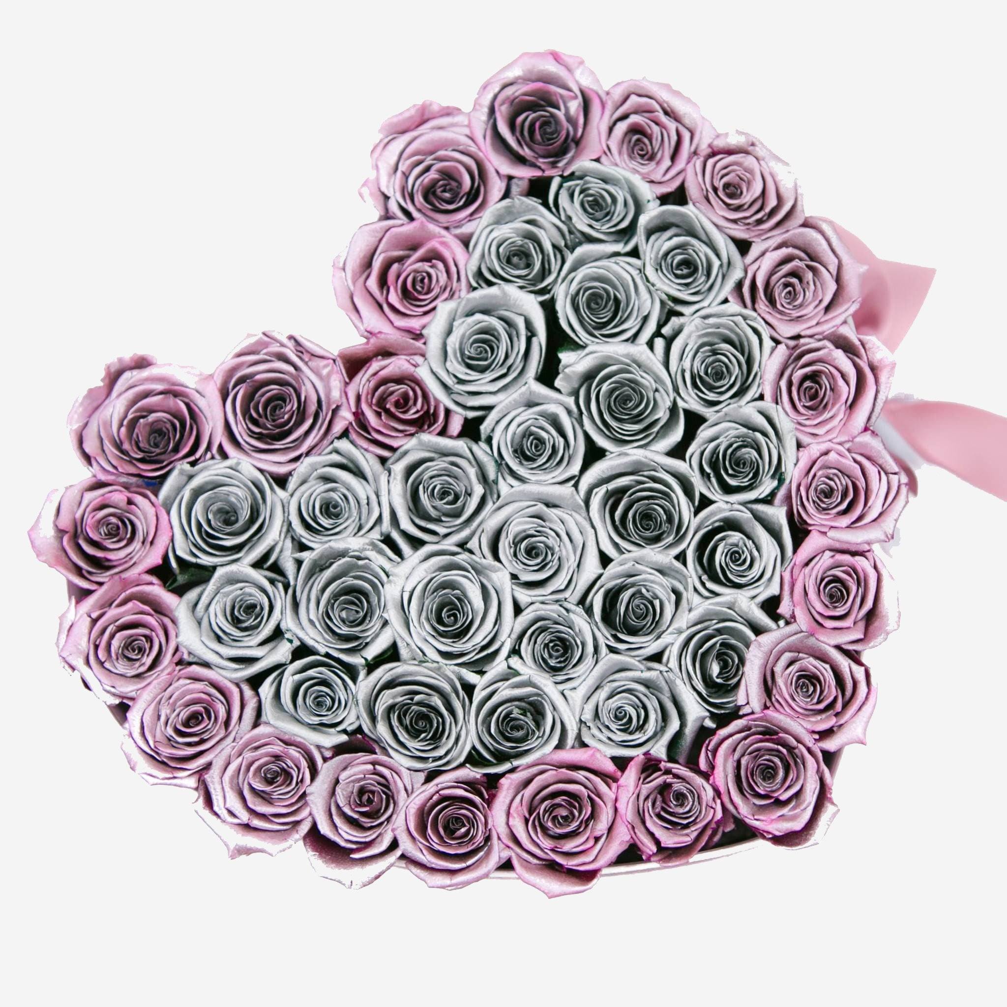 Heart White Box | Pink Gold & Silver Roses - The Million Roses