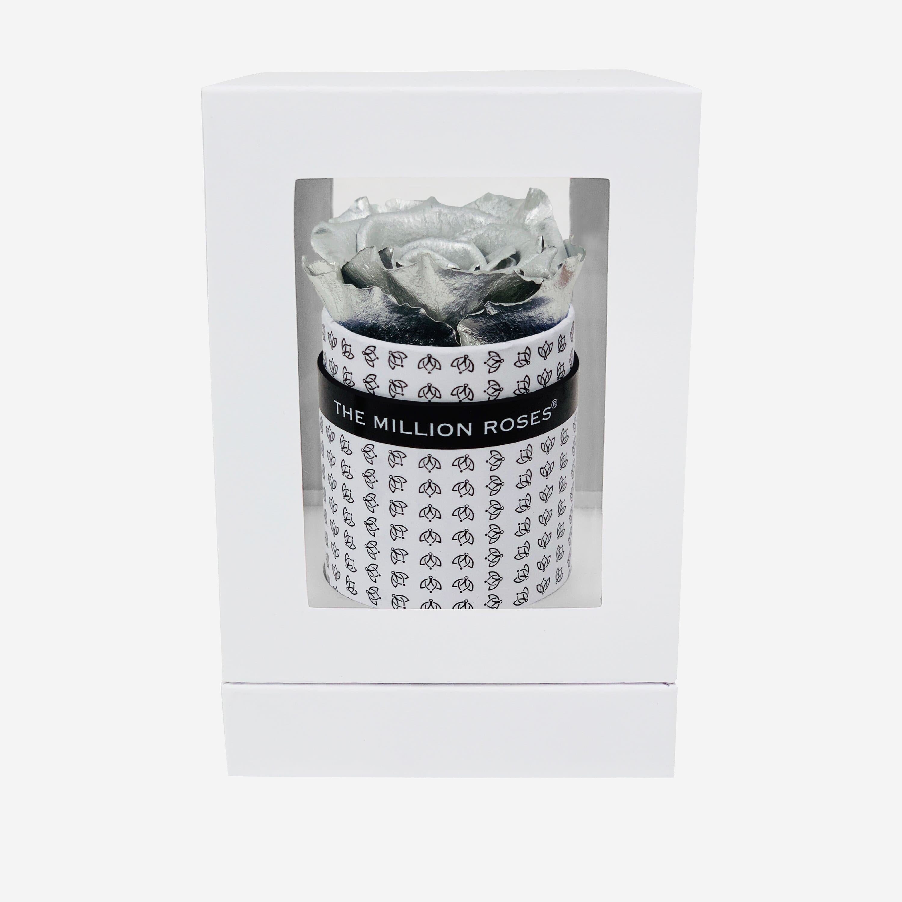 Single White Monogram Box | Silver Rose - The Million Roses