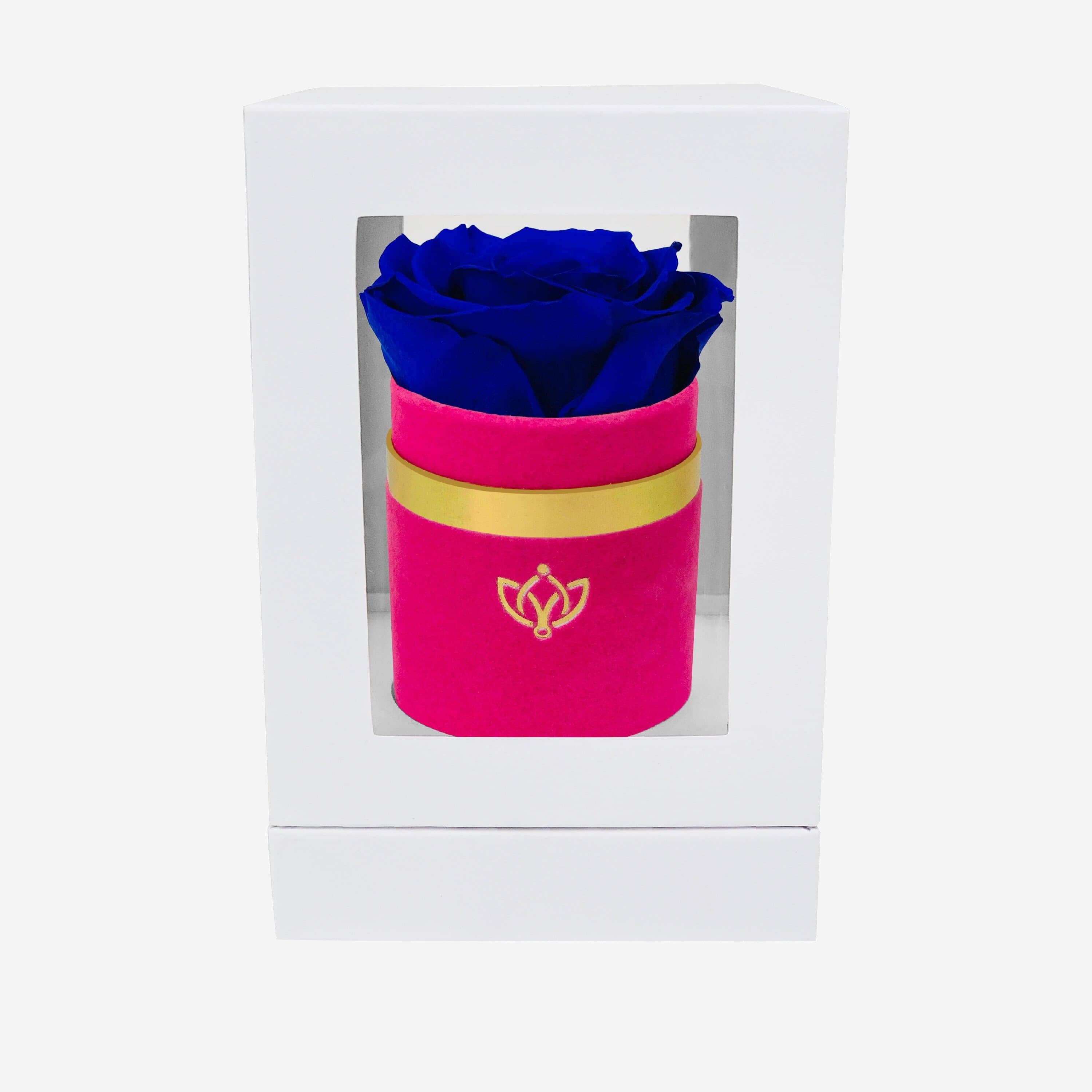 Single Hot Pink Suede Box | Royal Blue Rose - The Million Roses