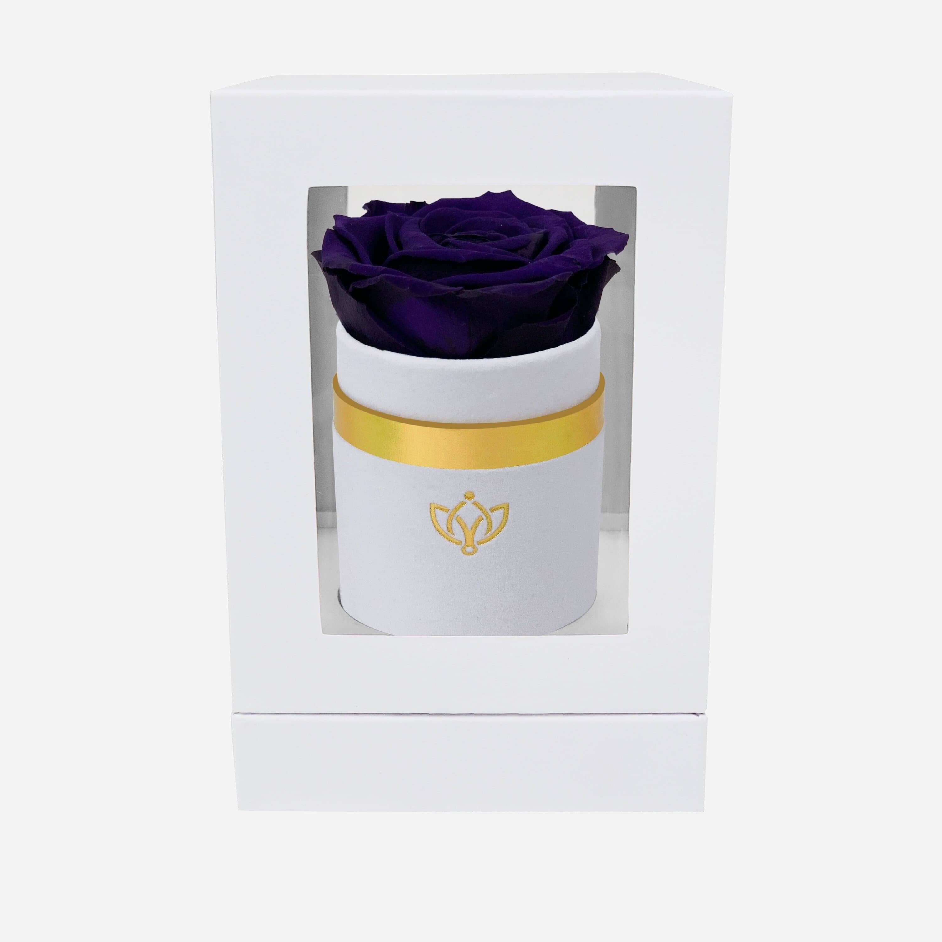 Single White Suede Box | Dark Purple Rose - The Million Roses