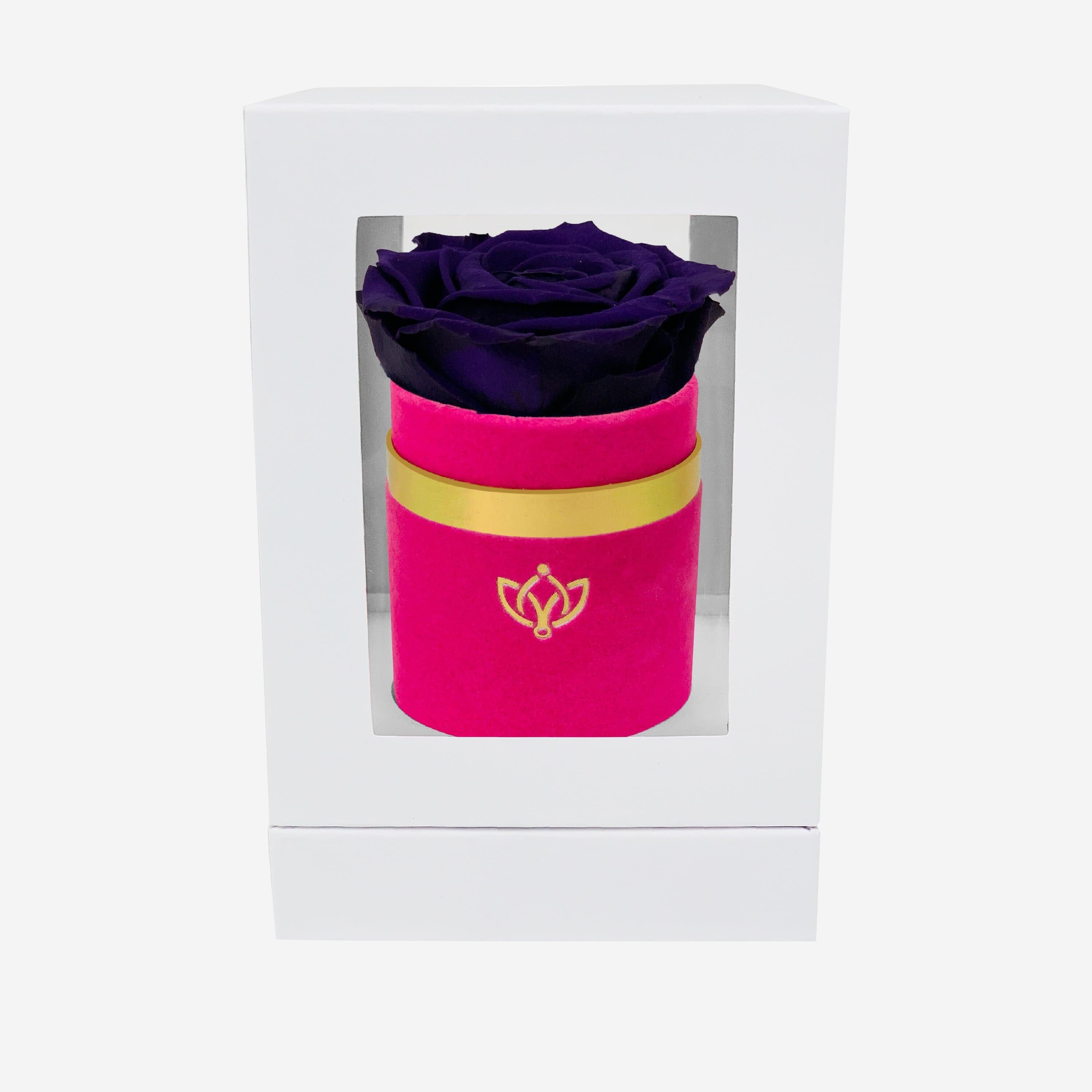 Single Hot Pink Suede Box | Dark Purple Rose - The Million Roses