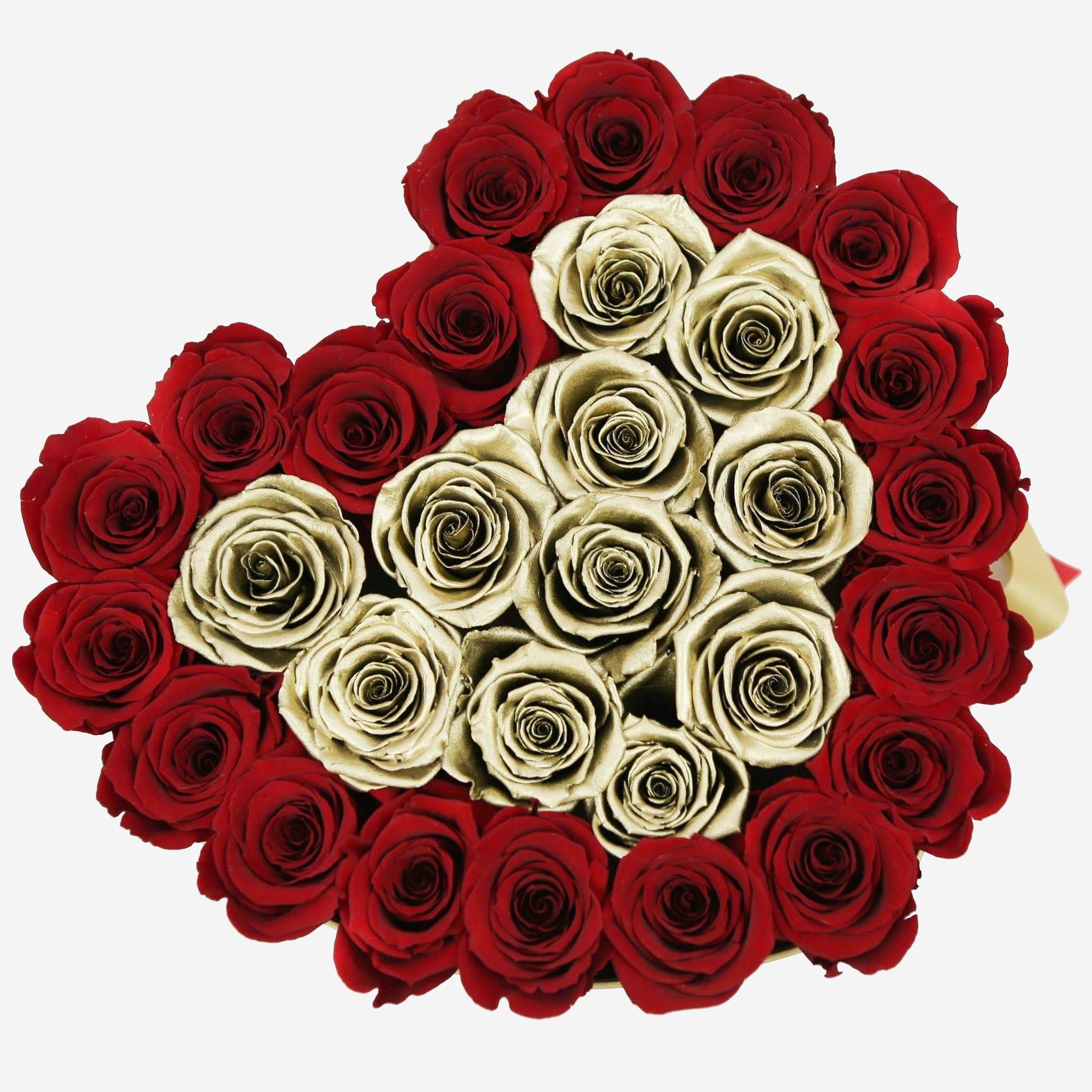 Heart Gold Box | Red & Gold Roses - The Million Roses