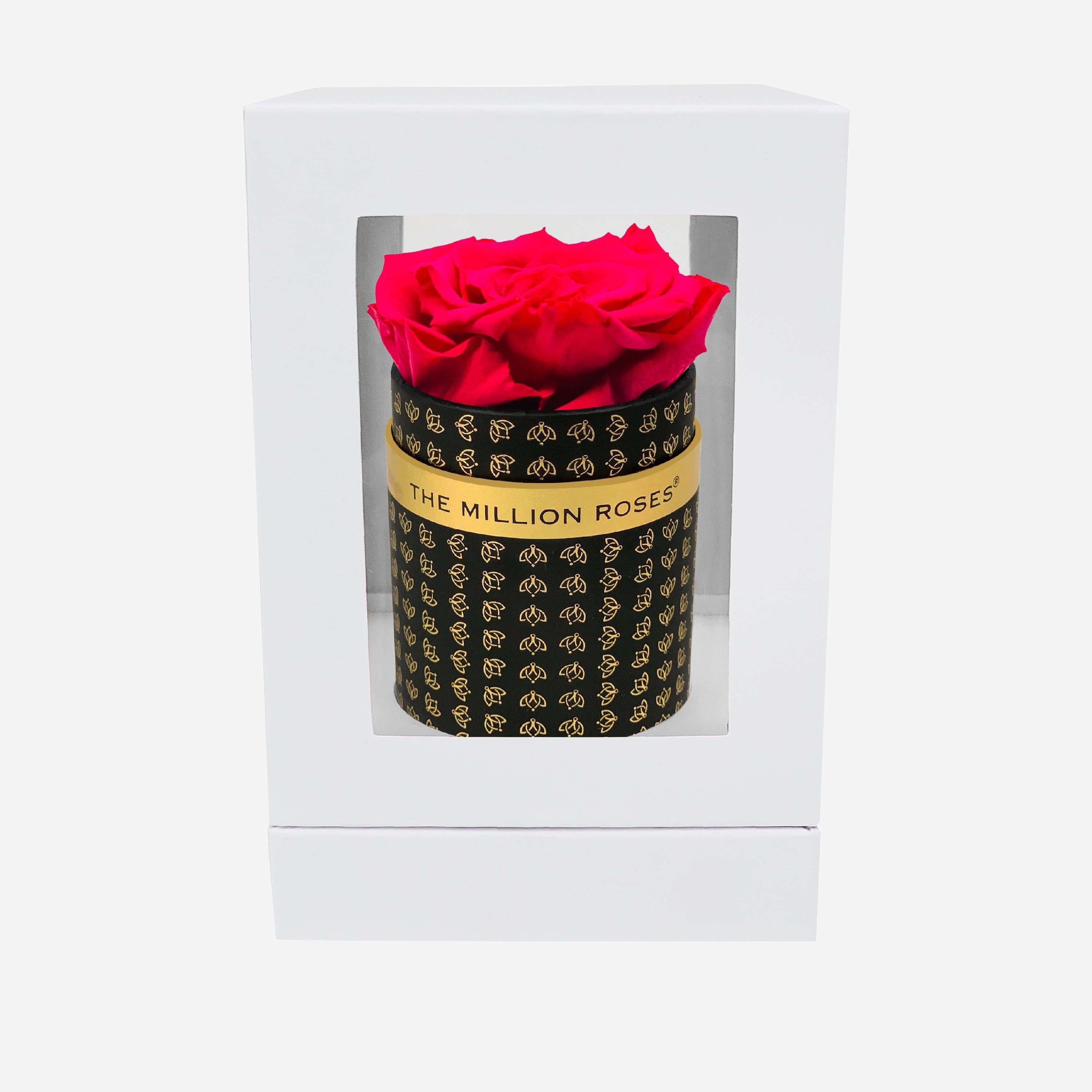 Single Black Monogram Box | Hot Pink Rose - The Million Roses