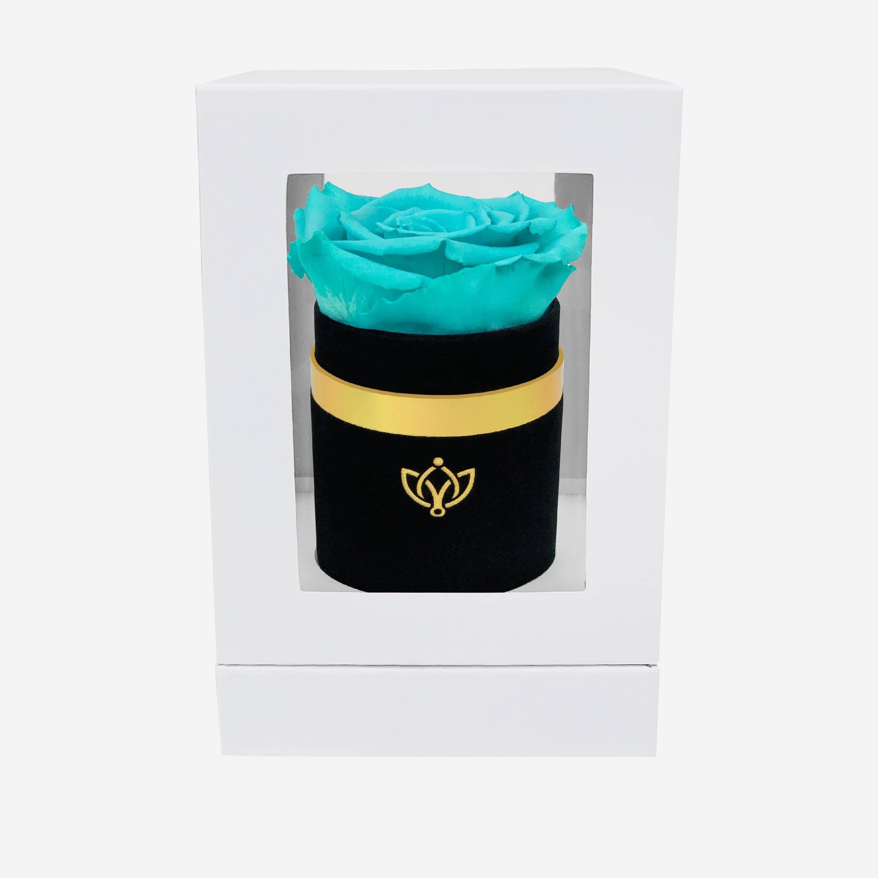 Single Black Suede Box | Turquoise Rose - The Million Roses