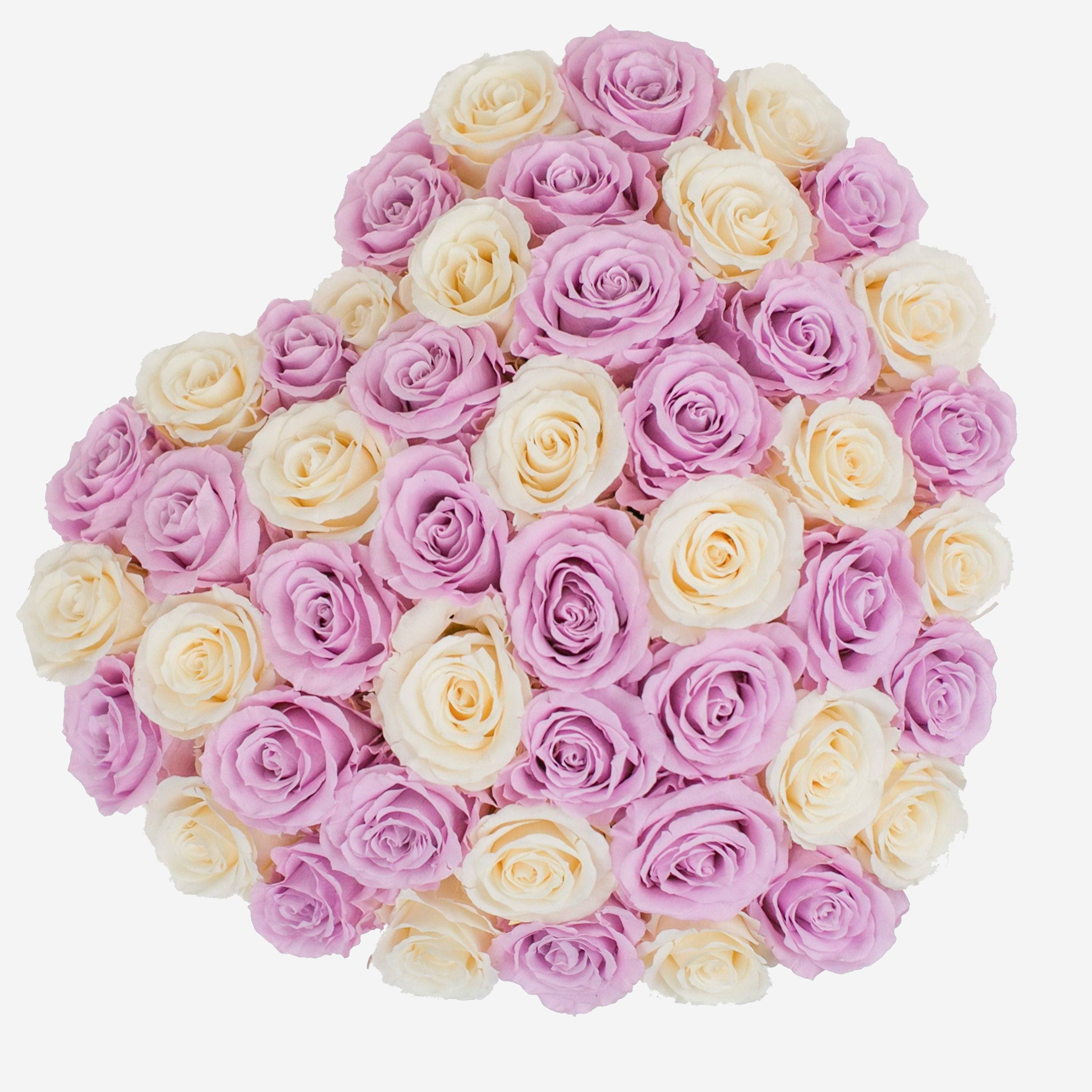 Heart Light Pink Suede Box | Light Pink & Ivory Roses - The Million Roses