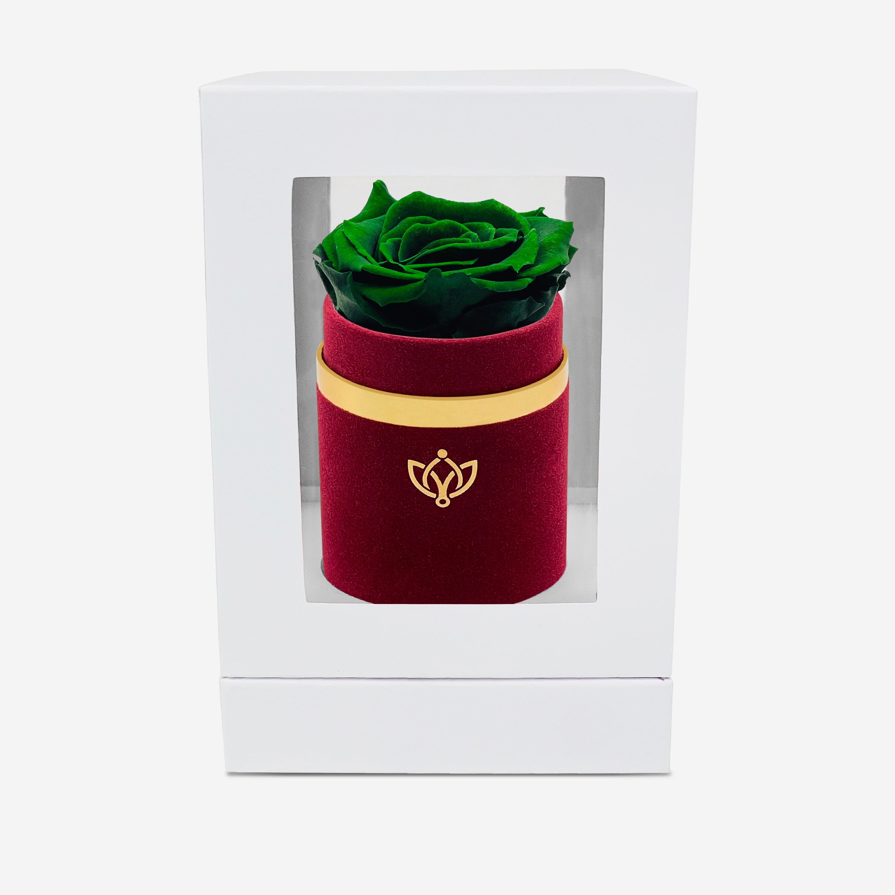 Single Bordeaux Suede Box | Dark Green Rose - The Million Roses