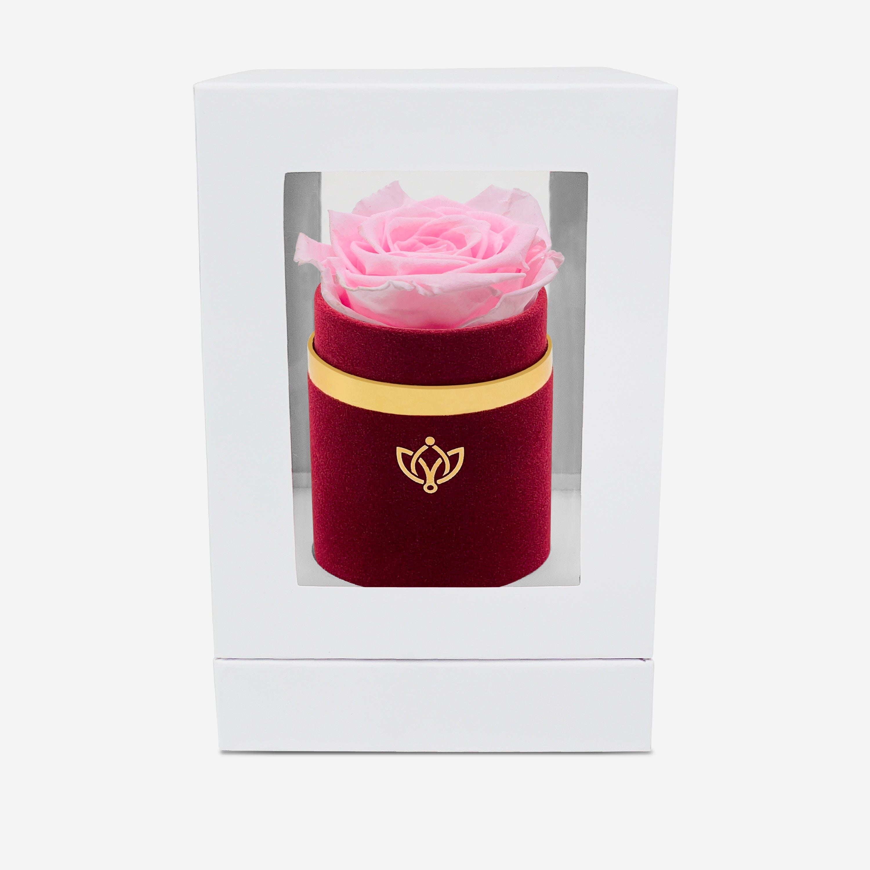 Single Bordeaux Suede Box | Pink Lace Rose - The Million Roses