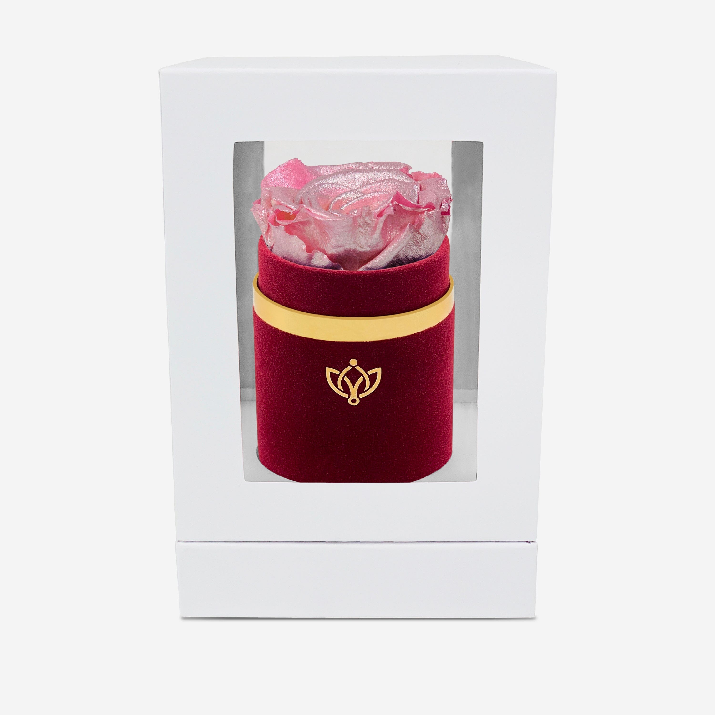 Single Bordeaux Suede Box | Pink Gold Rose - The Million Roses