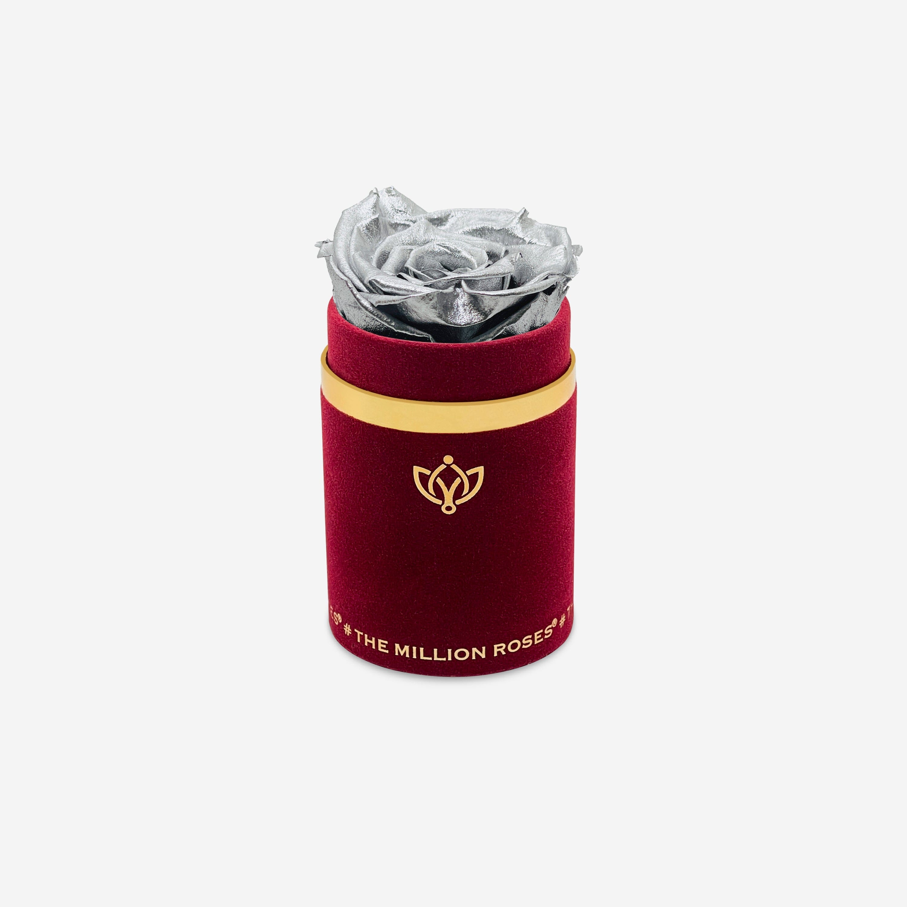 Single Bordeaux Suede Box | Silver Rose - The Million Roses