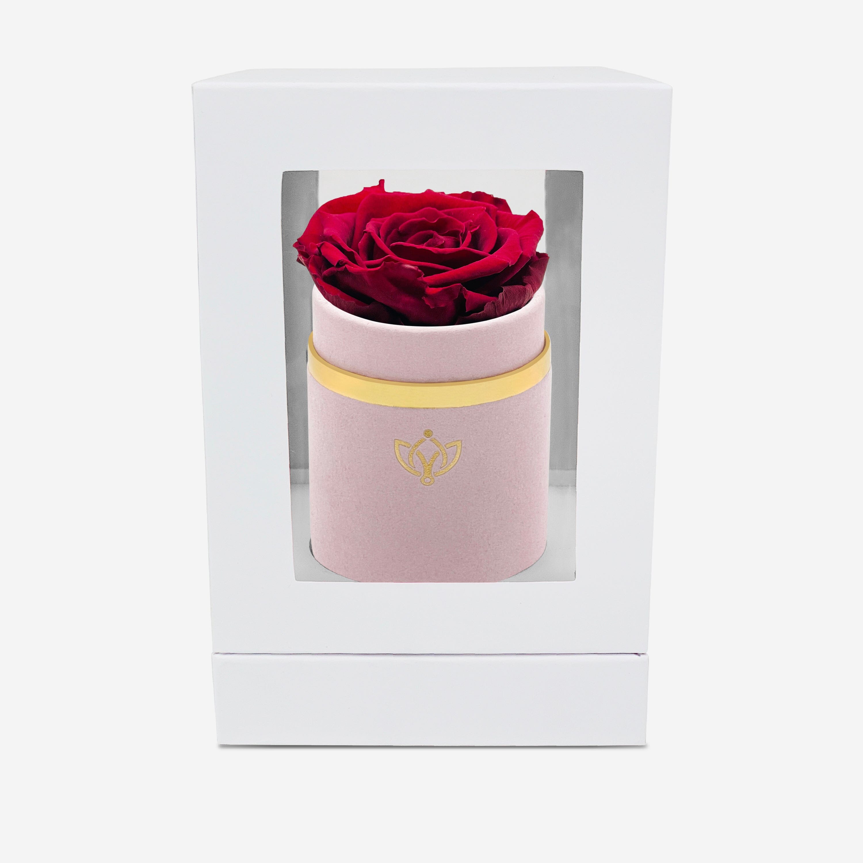 Single Light Pink Suede Box | Burgundy Rose - The Million Roses