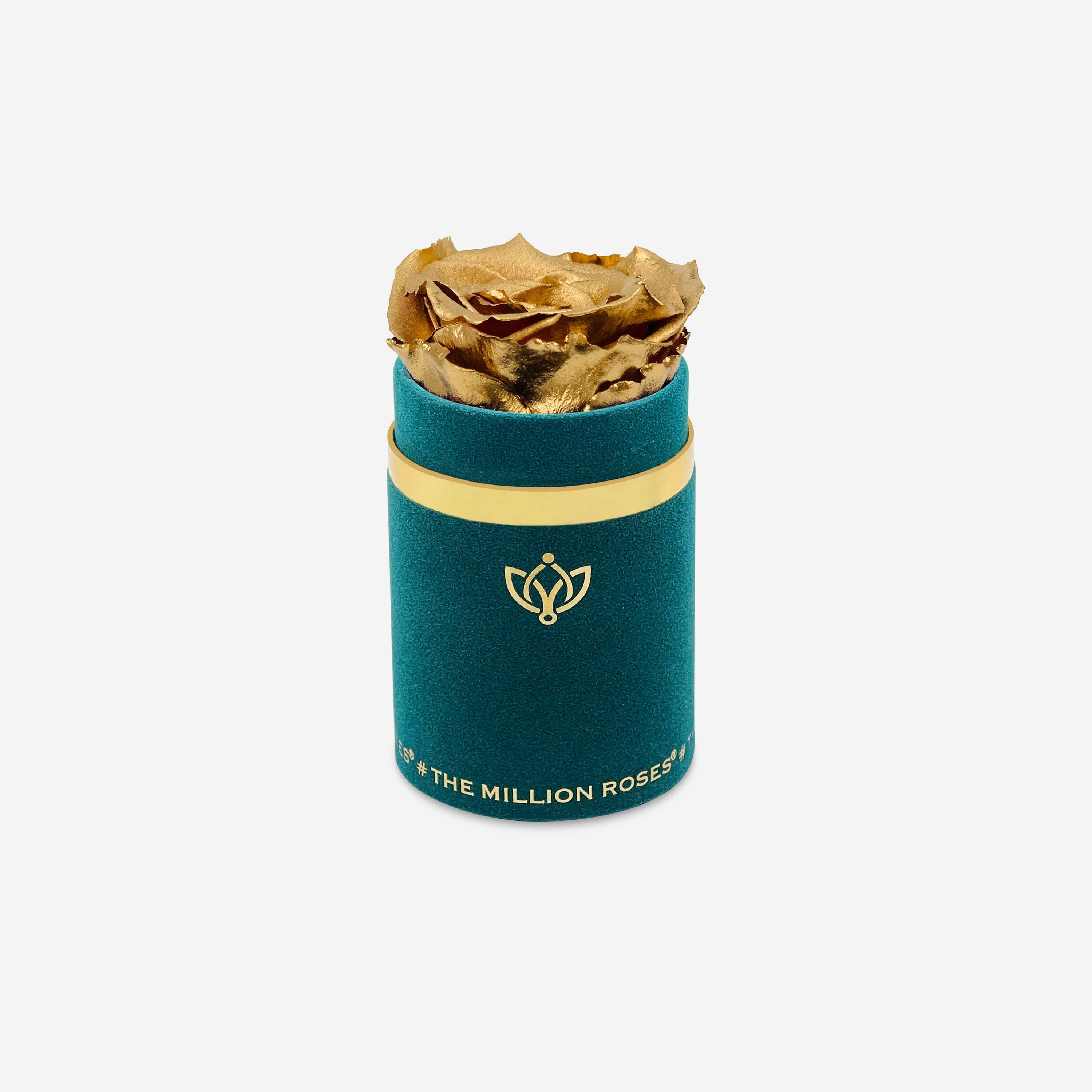 Single Dark Green Suede Box | Gold Rose - The Million Roses