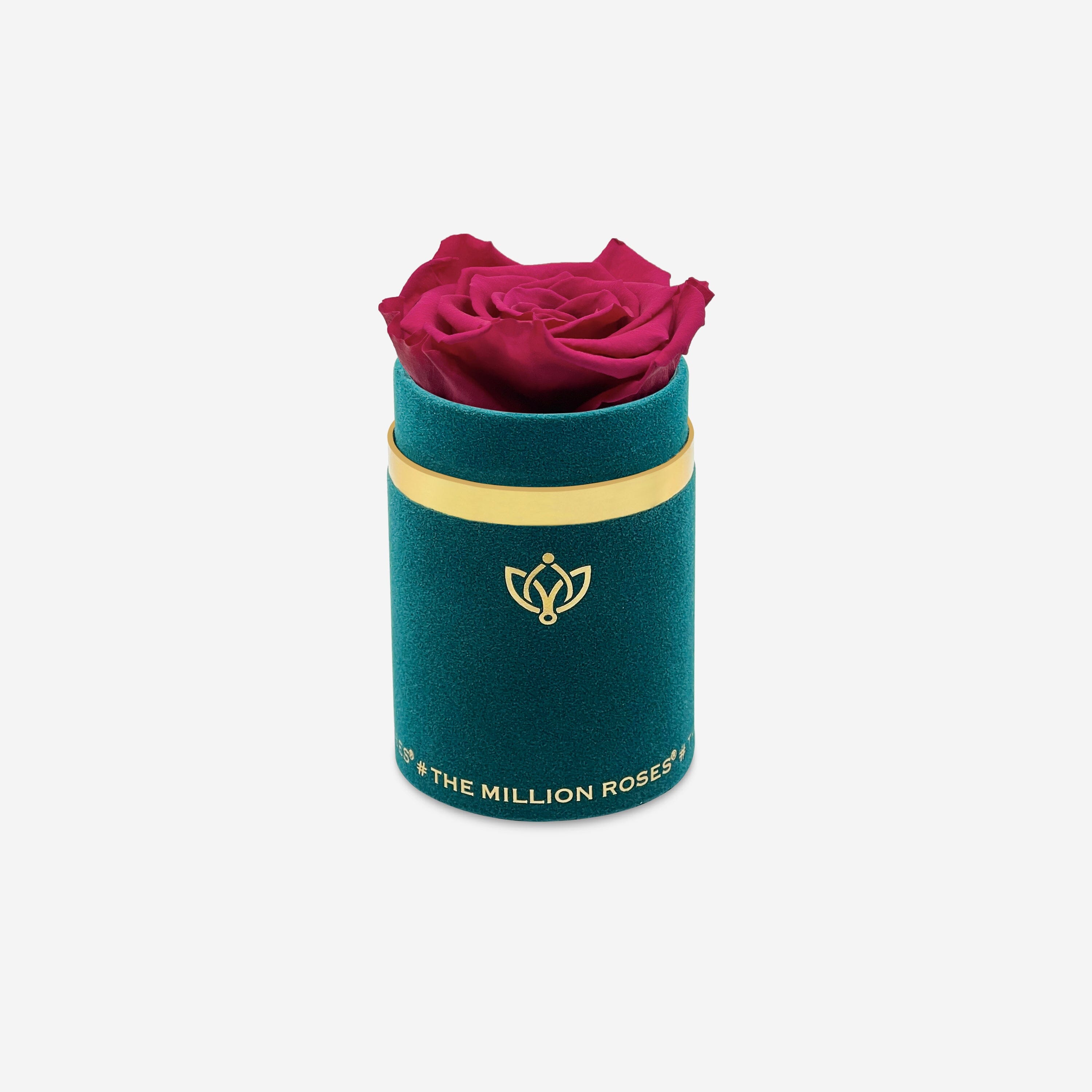 Single Dark Green Suede Box | Magenta Rose - The Million Roses