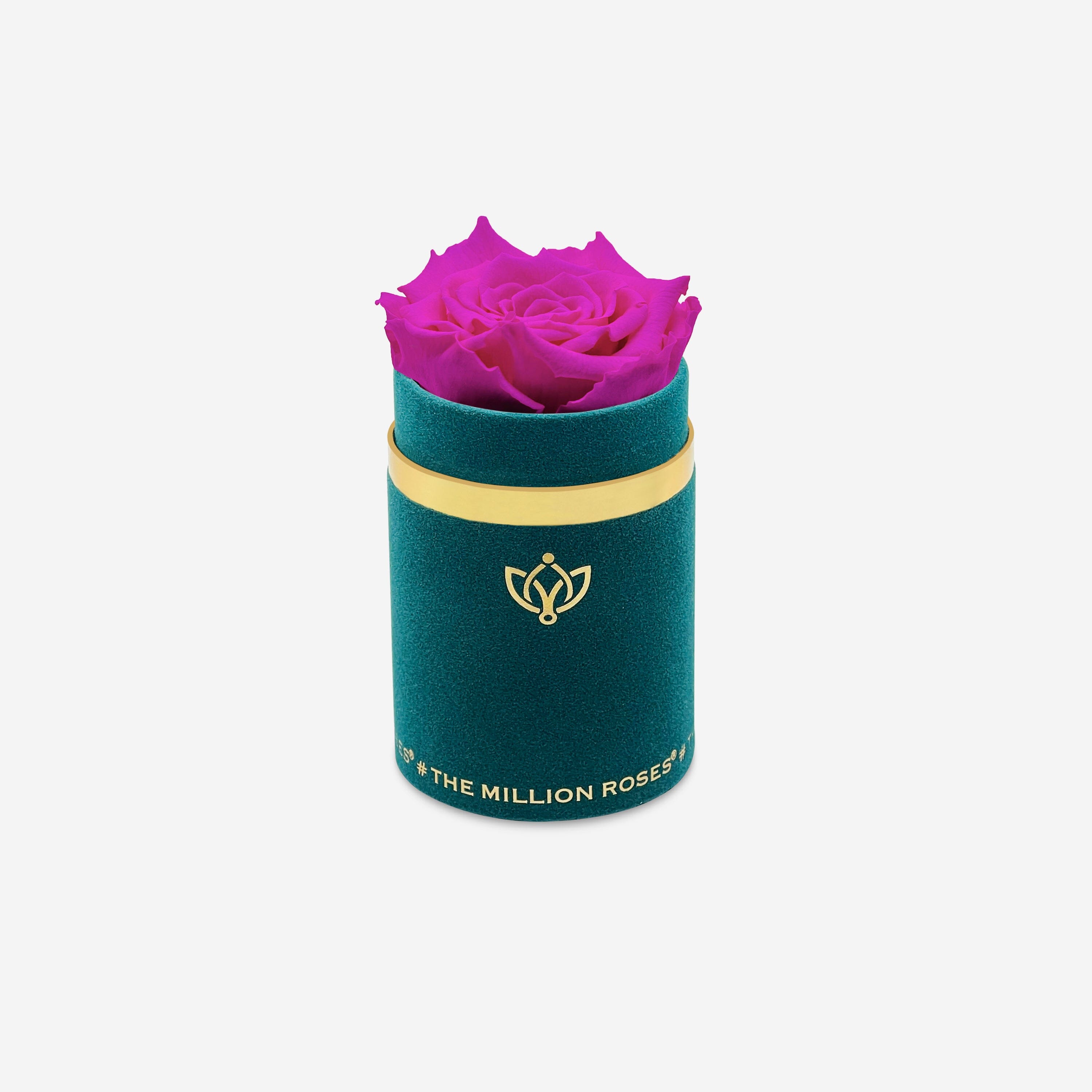 Single Dark Green Suede Box | Neon Pink Rose - The Million Roses