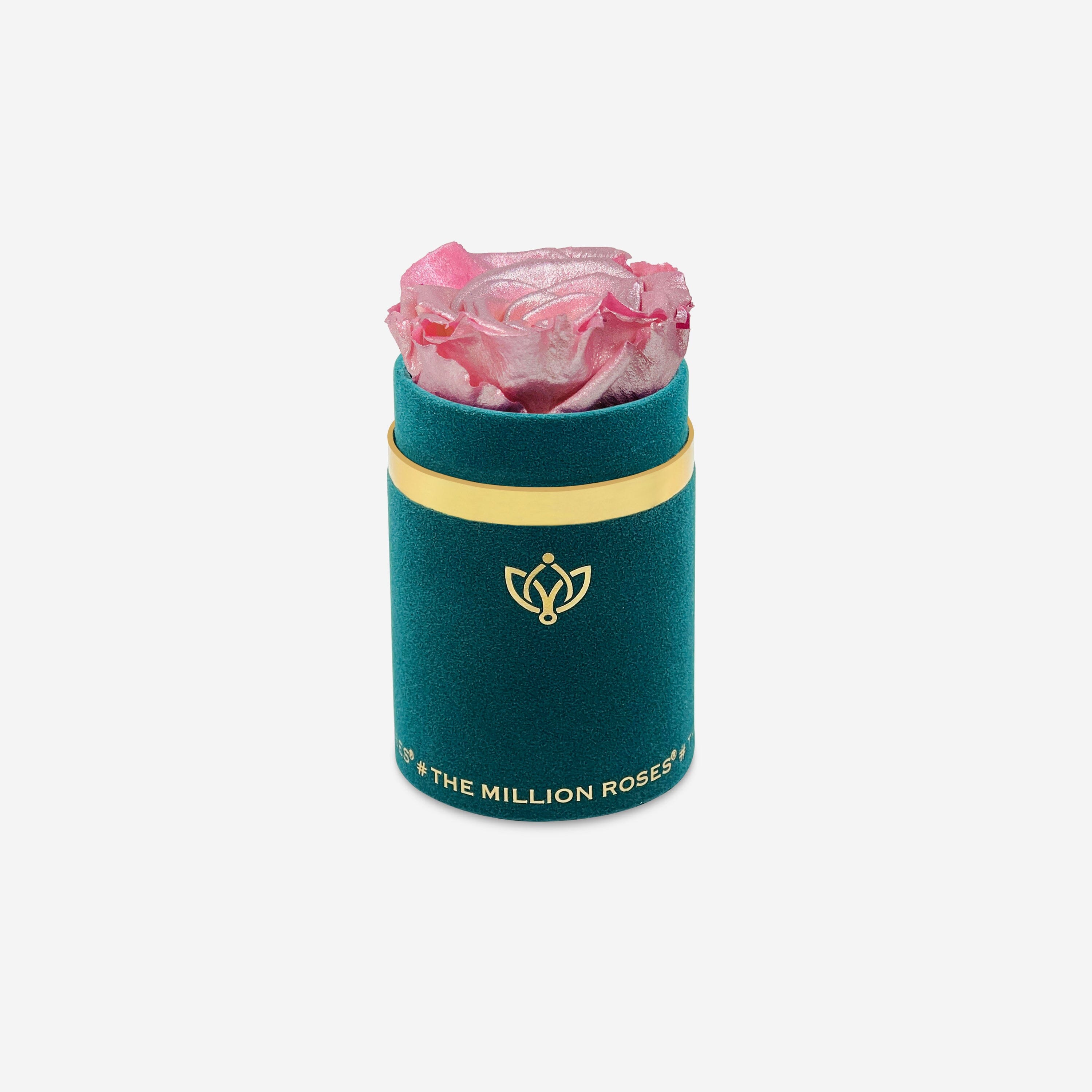 Single Dark Green Suede Box | Pink Gold Rose - The Million Roses