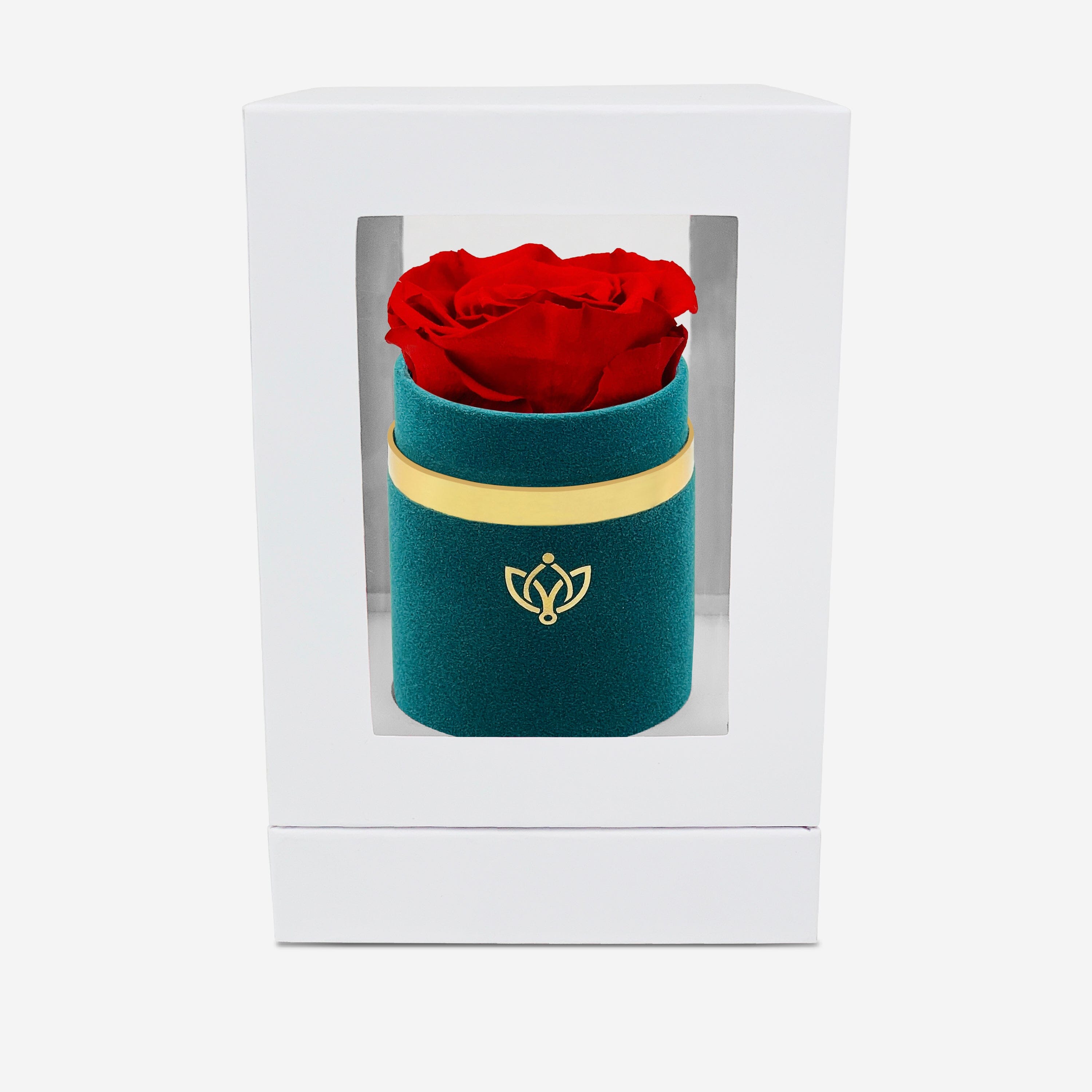 Single Dark Green Suede Box | Red Rose - The Million Roses