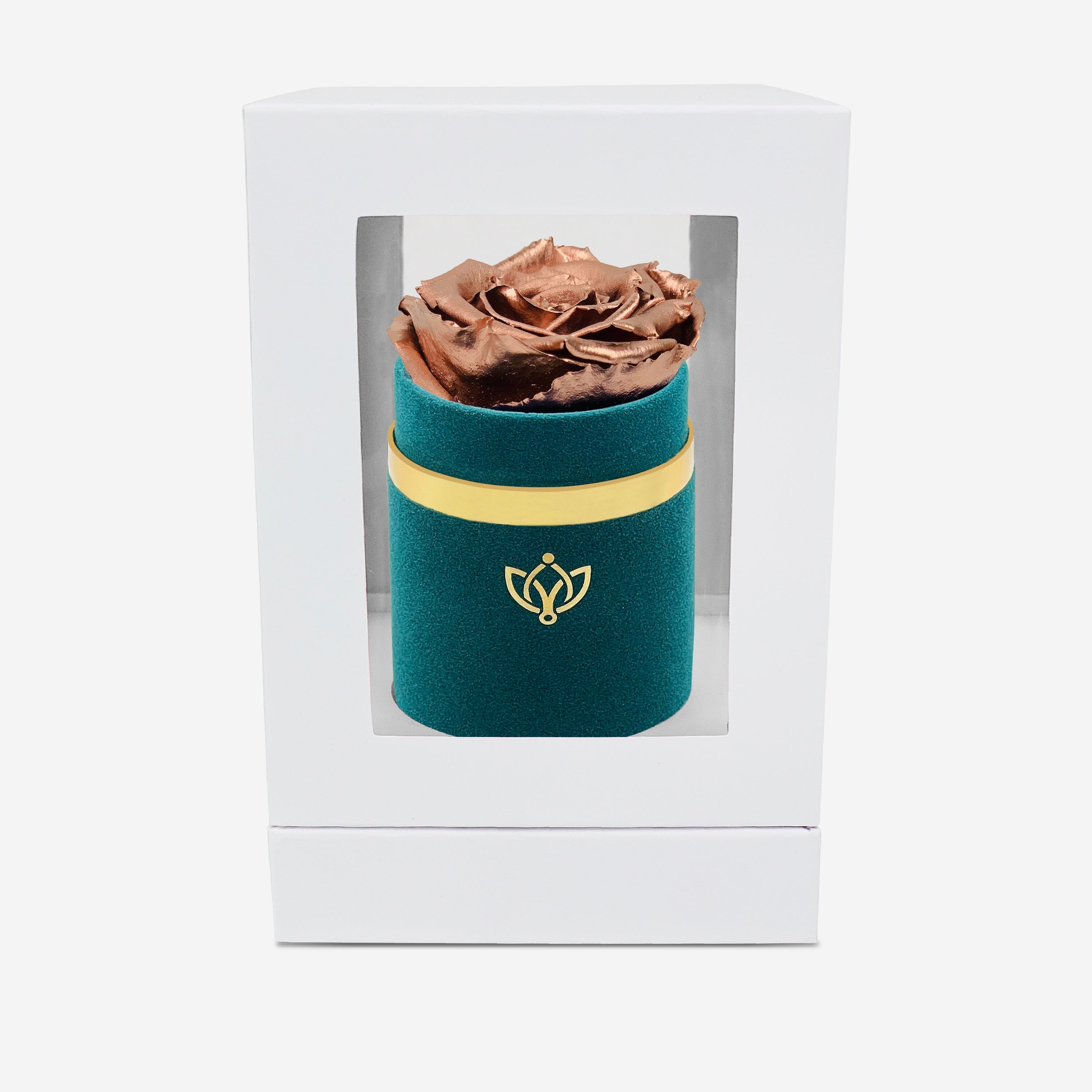 Single Dark Green Suede Box | Rose Gold Rose - The Million Roses