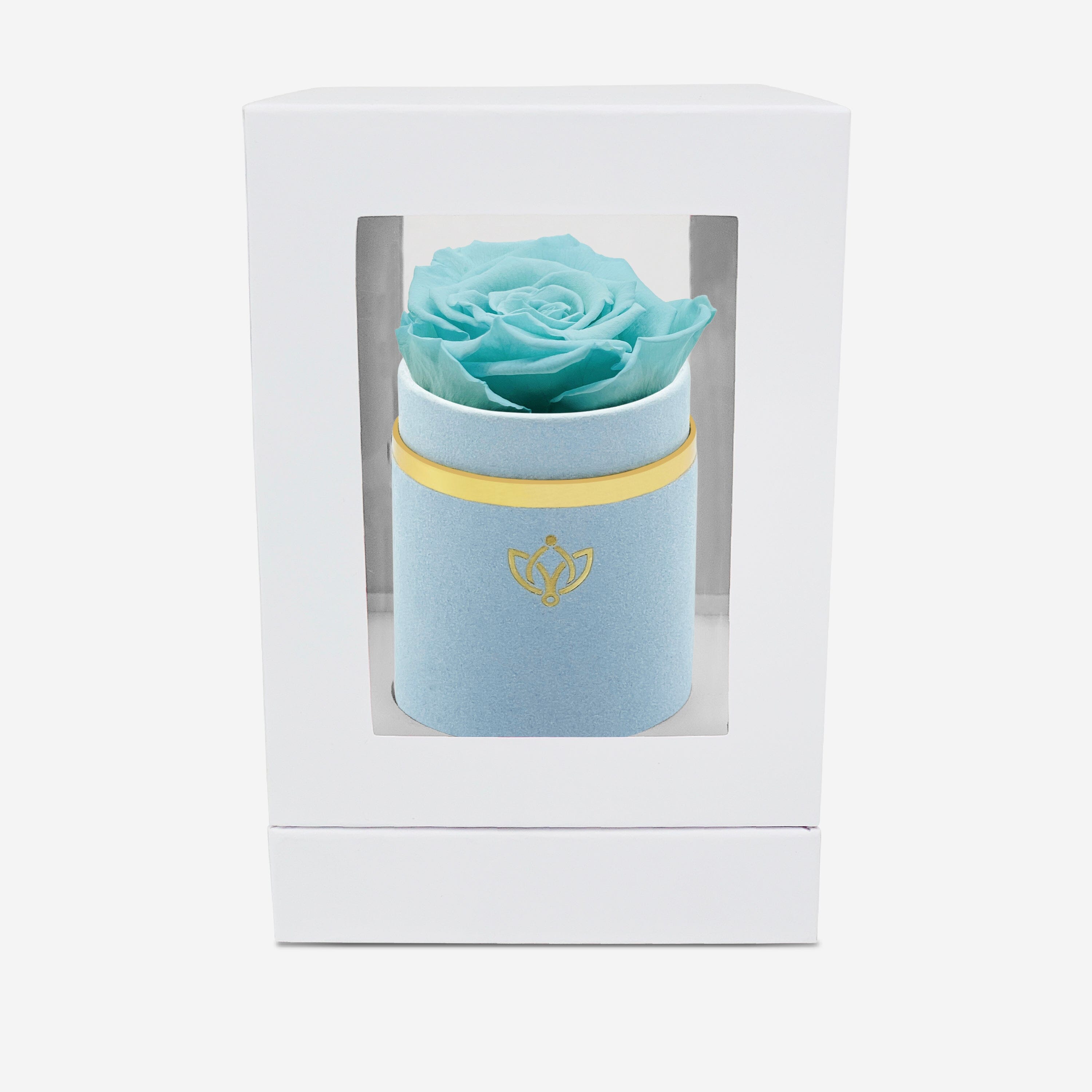 Single Light Blue Suede Box | Turquoise Rose - The Million Roses