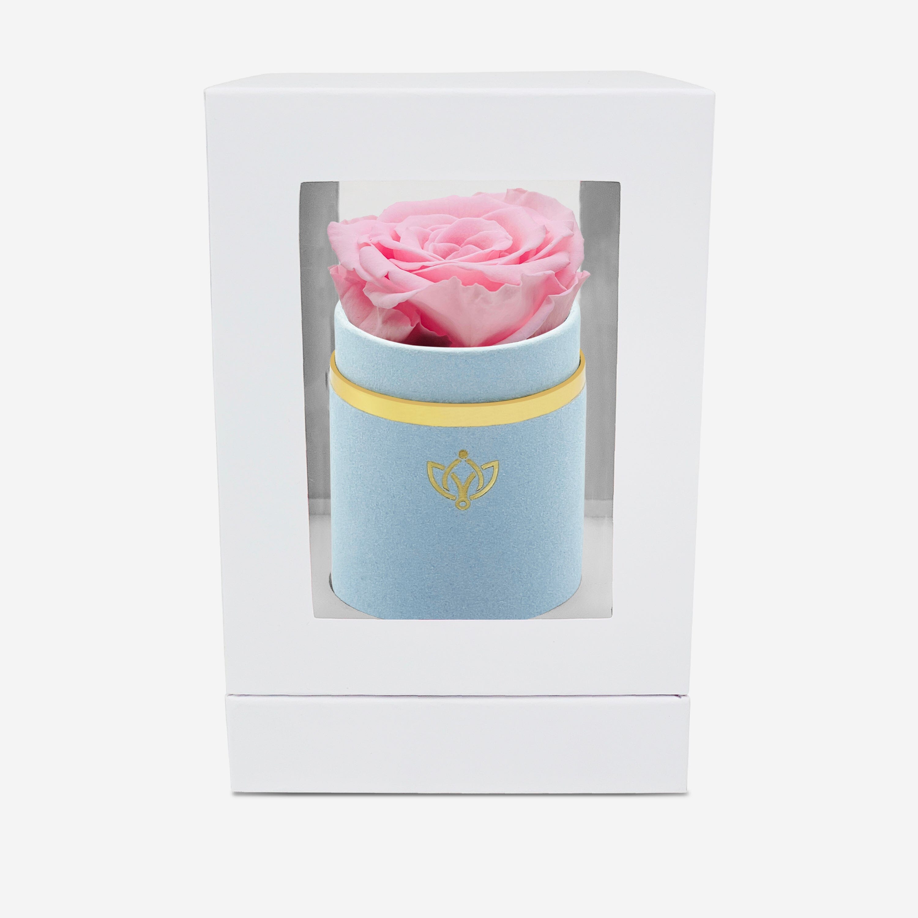 Single Light Blue Suede Box | Light Pink Rose - The Million Roses