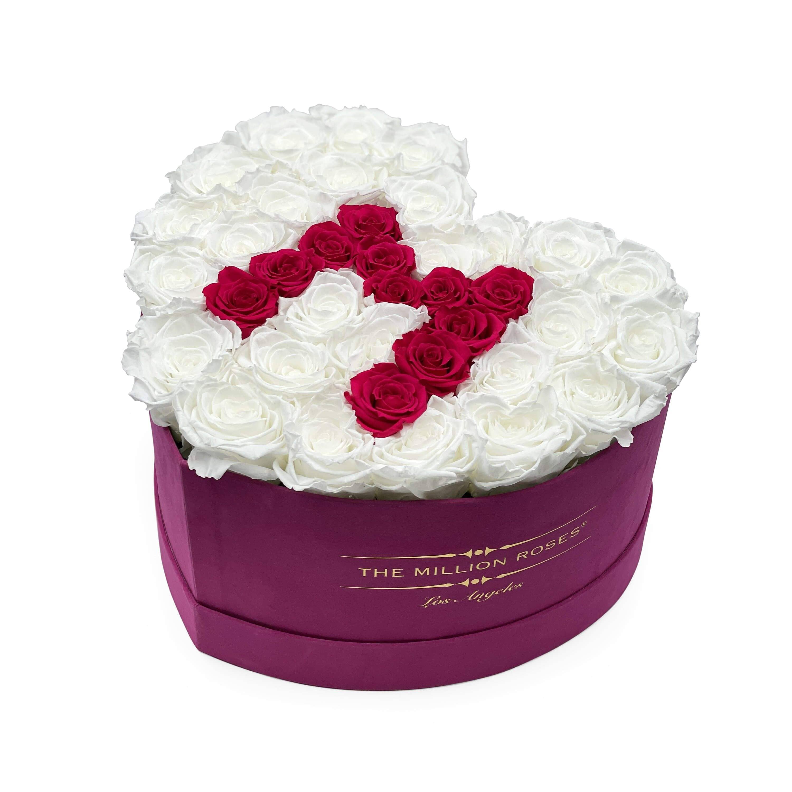 Heart Hot Pink Suede Box | Mother's Day Edition | White & Hot Pink Roses | M - The Million Roses