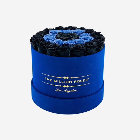 Classic Royal Blue Suede Box | Black & Smoky Blue Roses | Target - The Million Roses