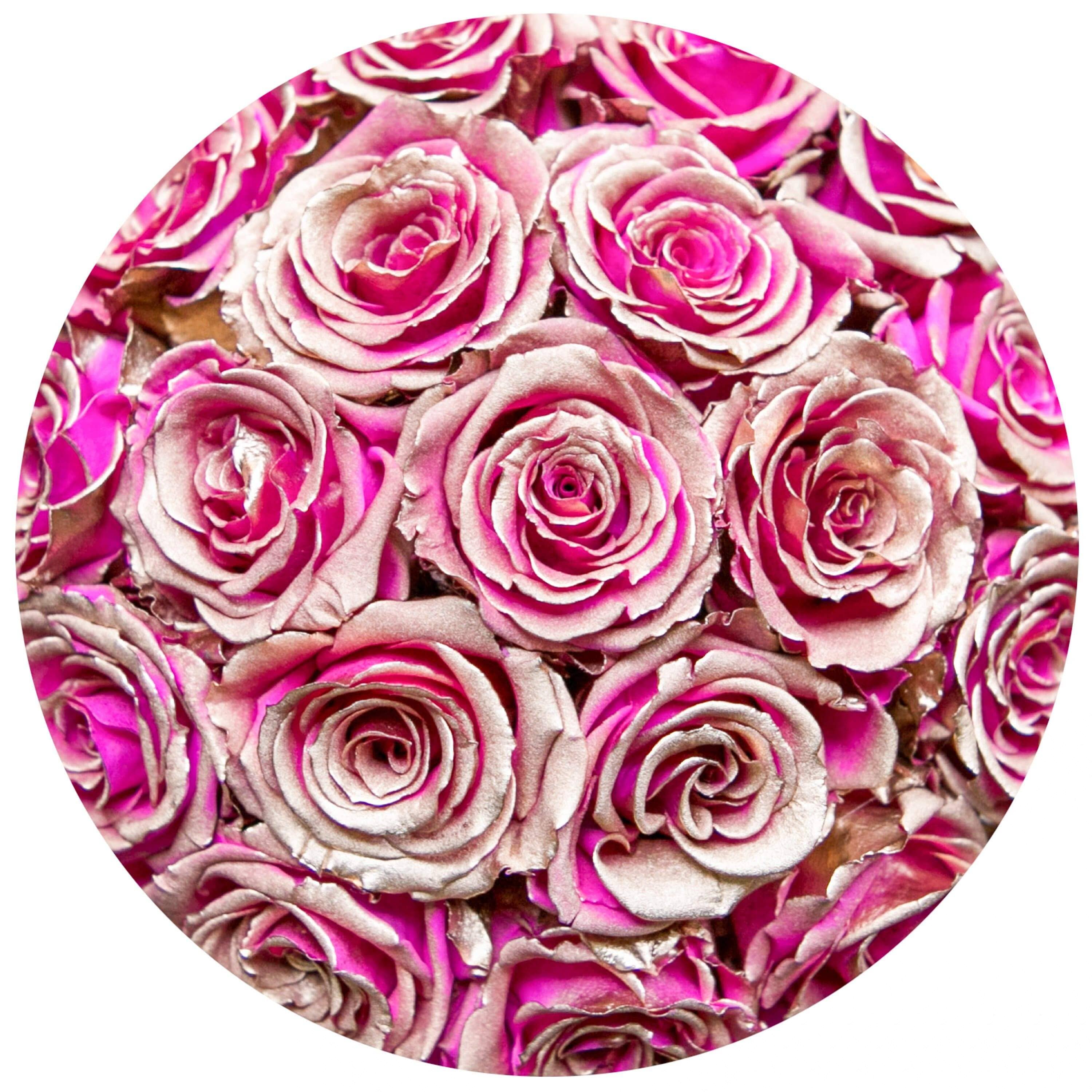 Basic White Box | Neon Pink & Gold Roses - The Million Roses