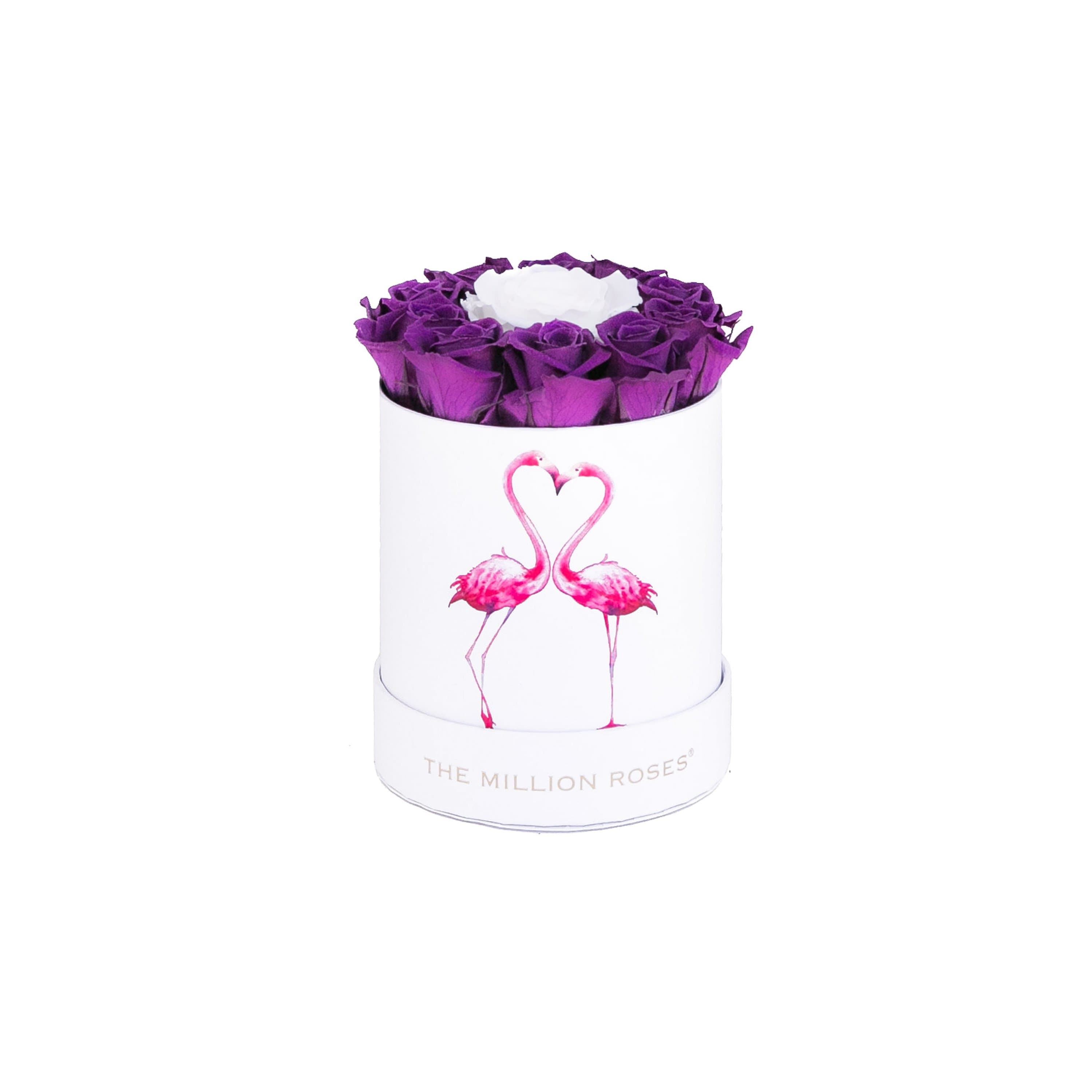 Basic White Box | Flamingo Edition | Bright Purple Mini Roses - The Million Roses