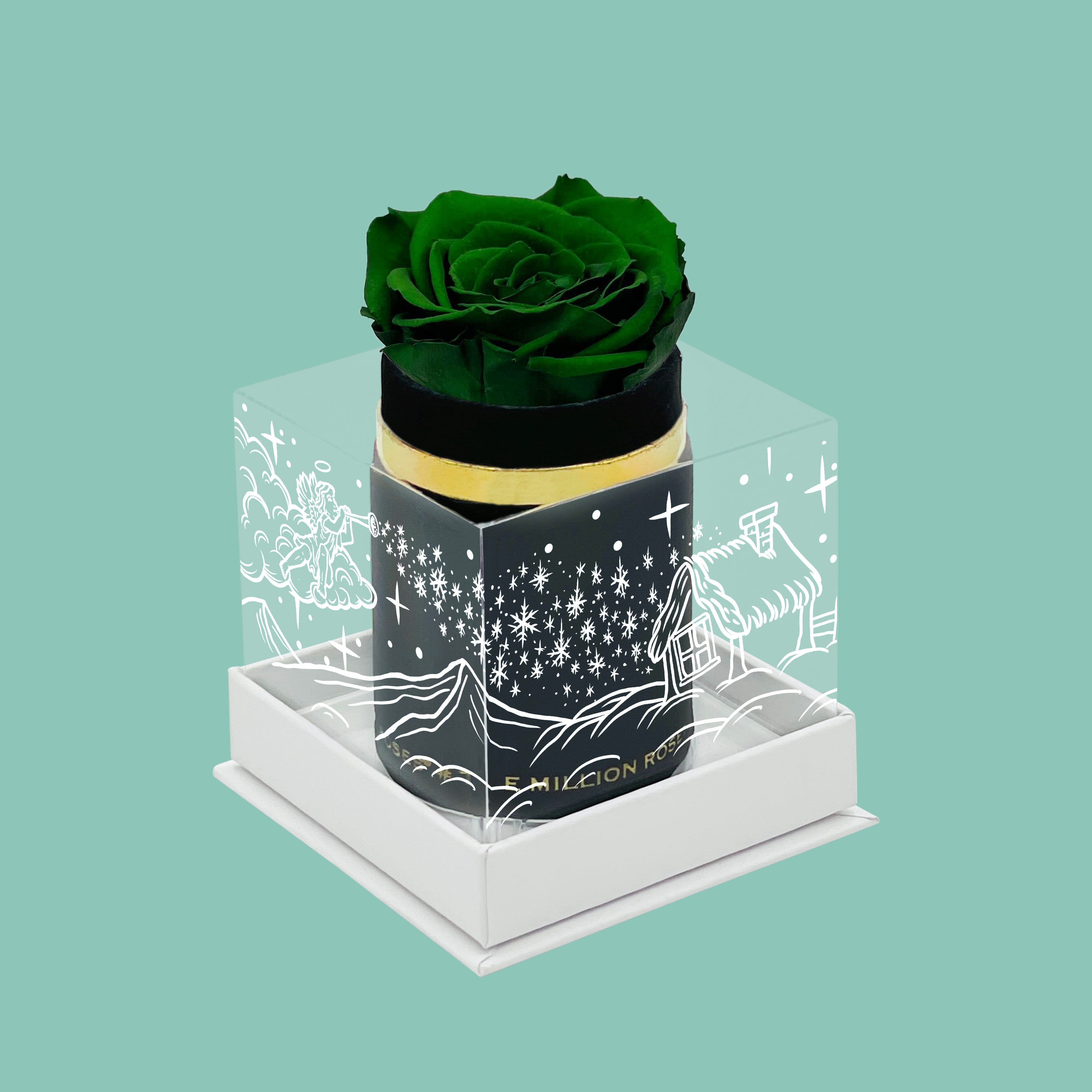 Single Black Suede Box | Limited Holiday Edition | Dark Green Rose - The Million Roses